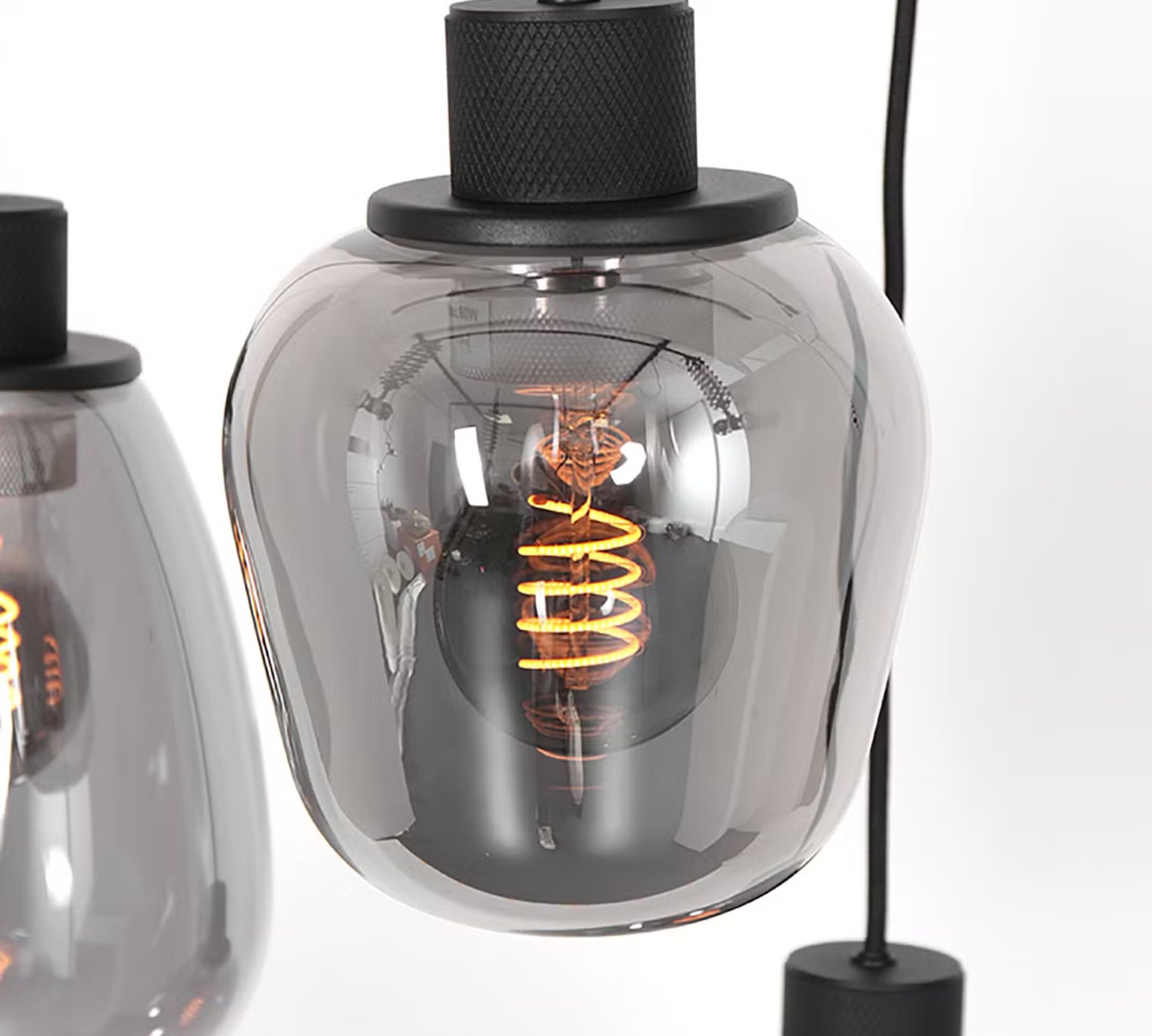 Pendant light 3-bulb glass aluminum black