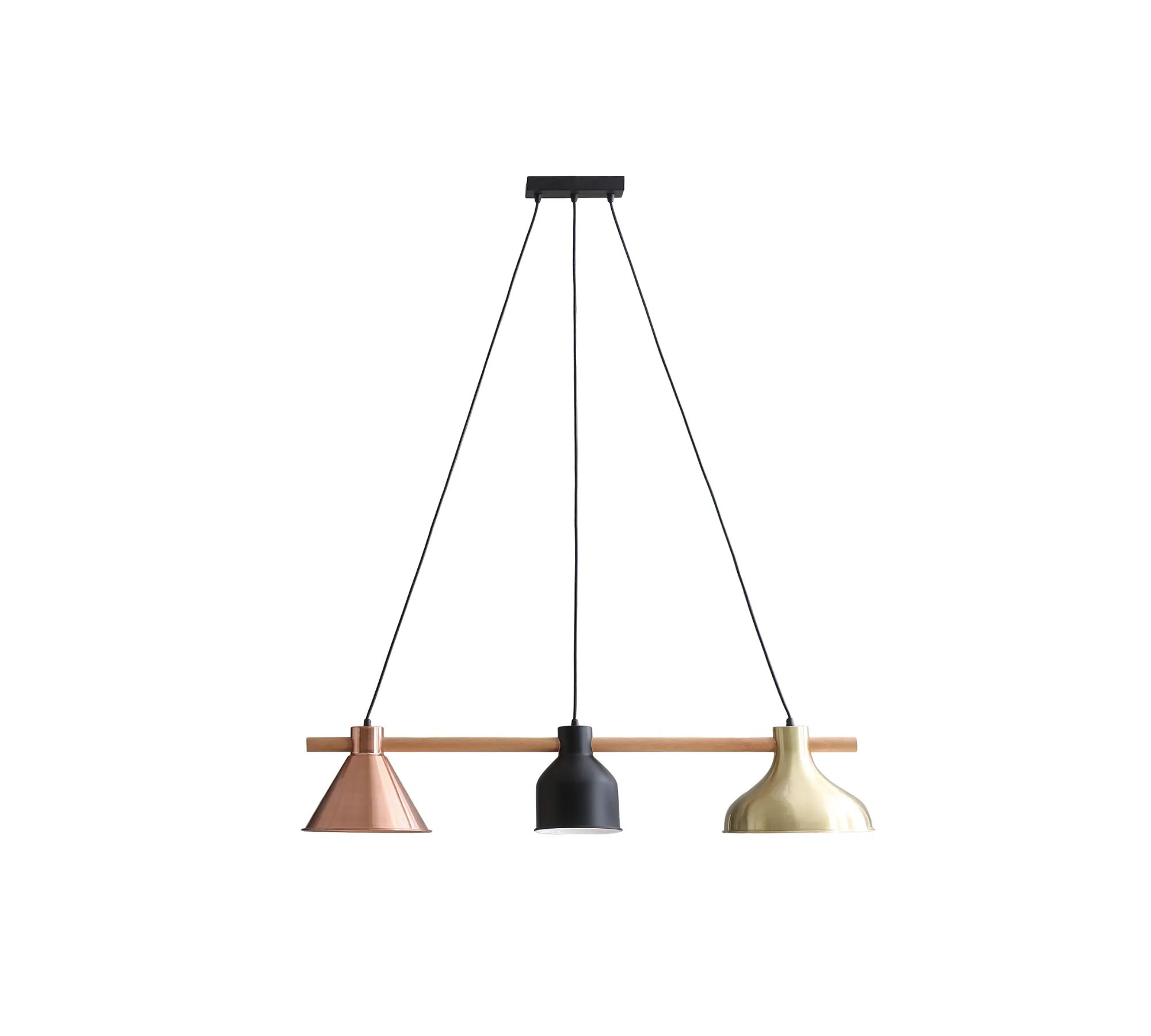 Pendant lamp Lavaca iron / solid beech 3-bulb