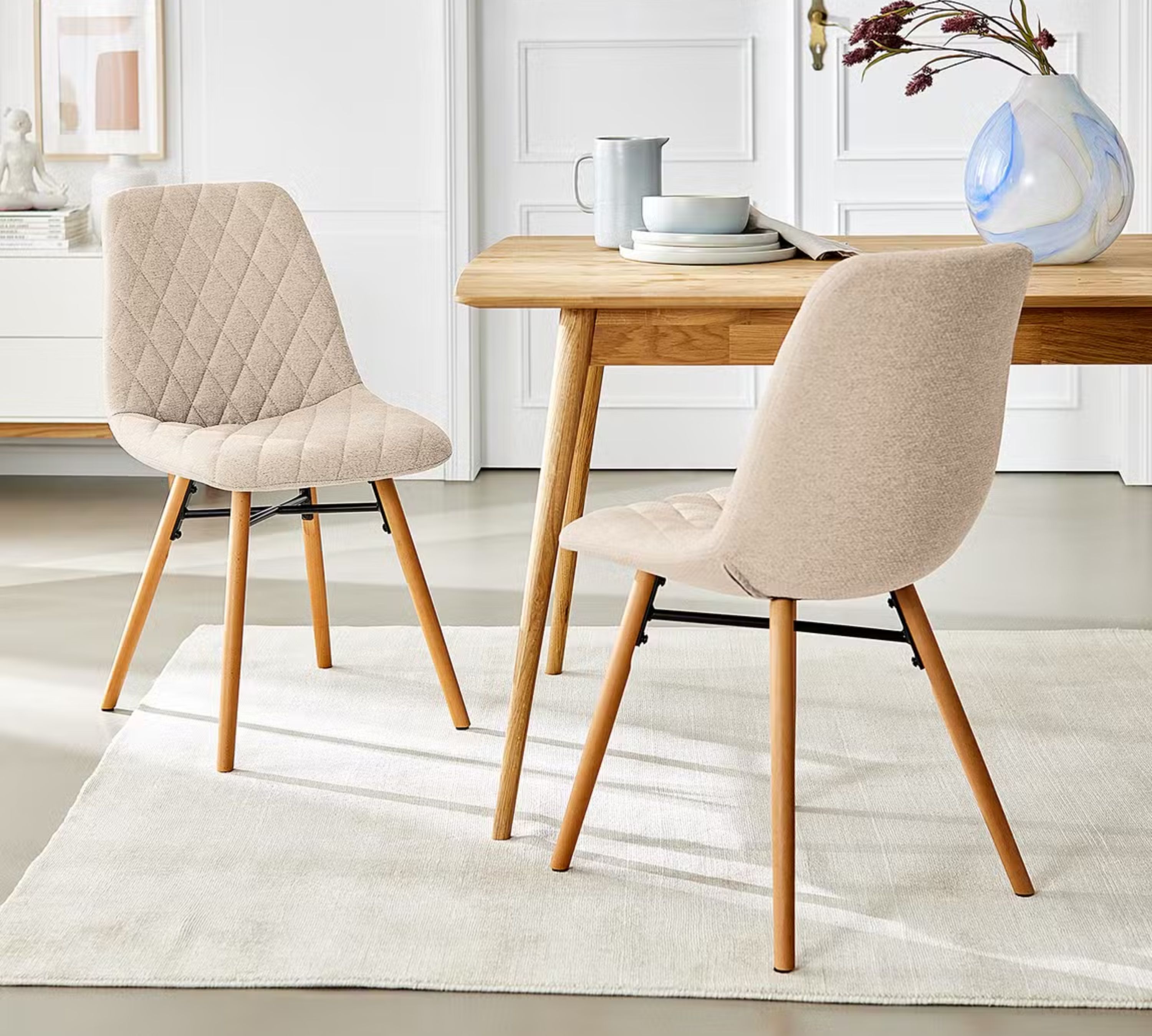 2x Farelas Polsterstuhl Buchenholz Webstoff Beige
