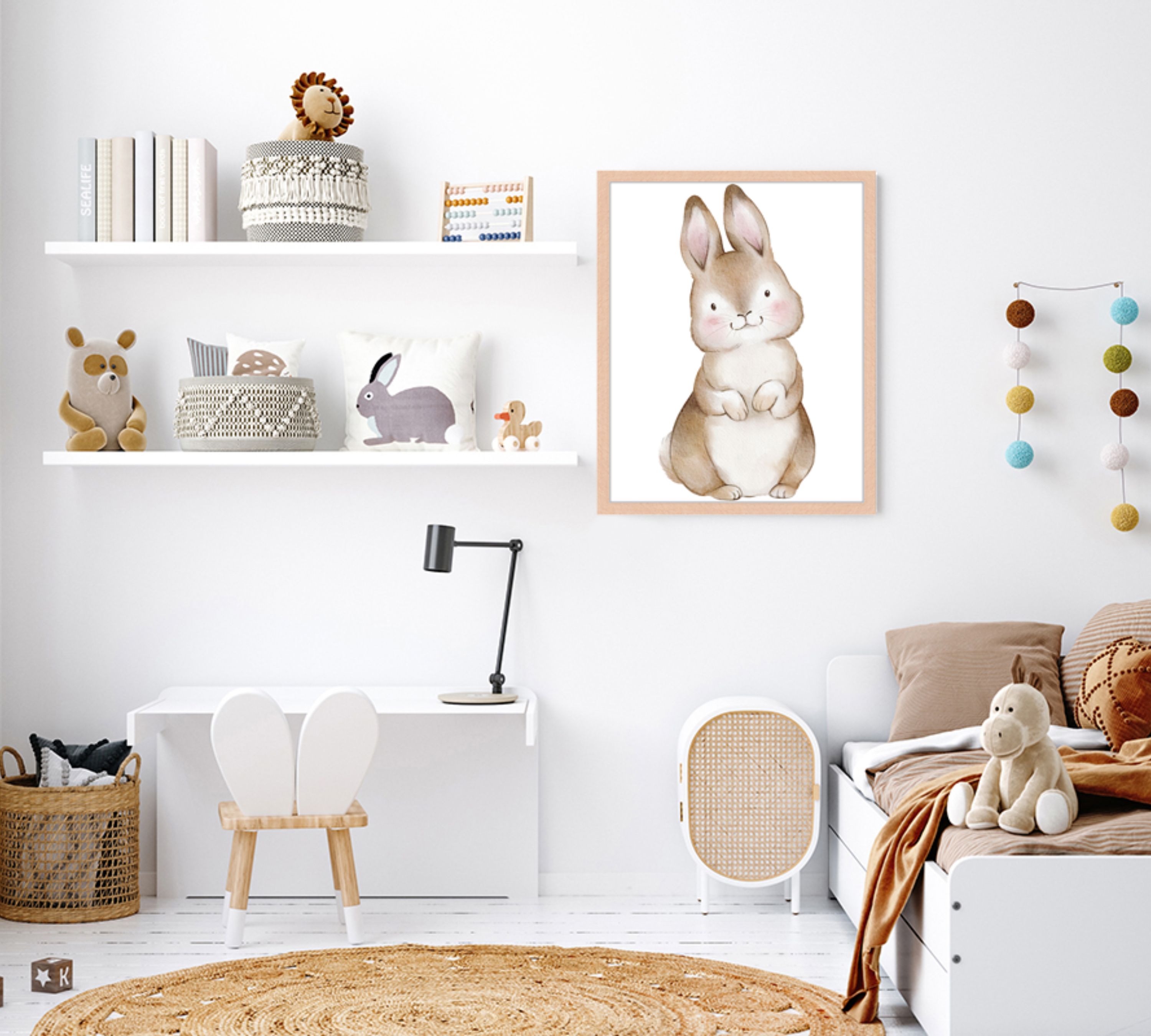 Little Rabbit Art Print with Frame Multicolored