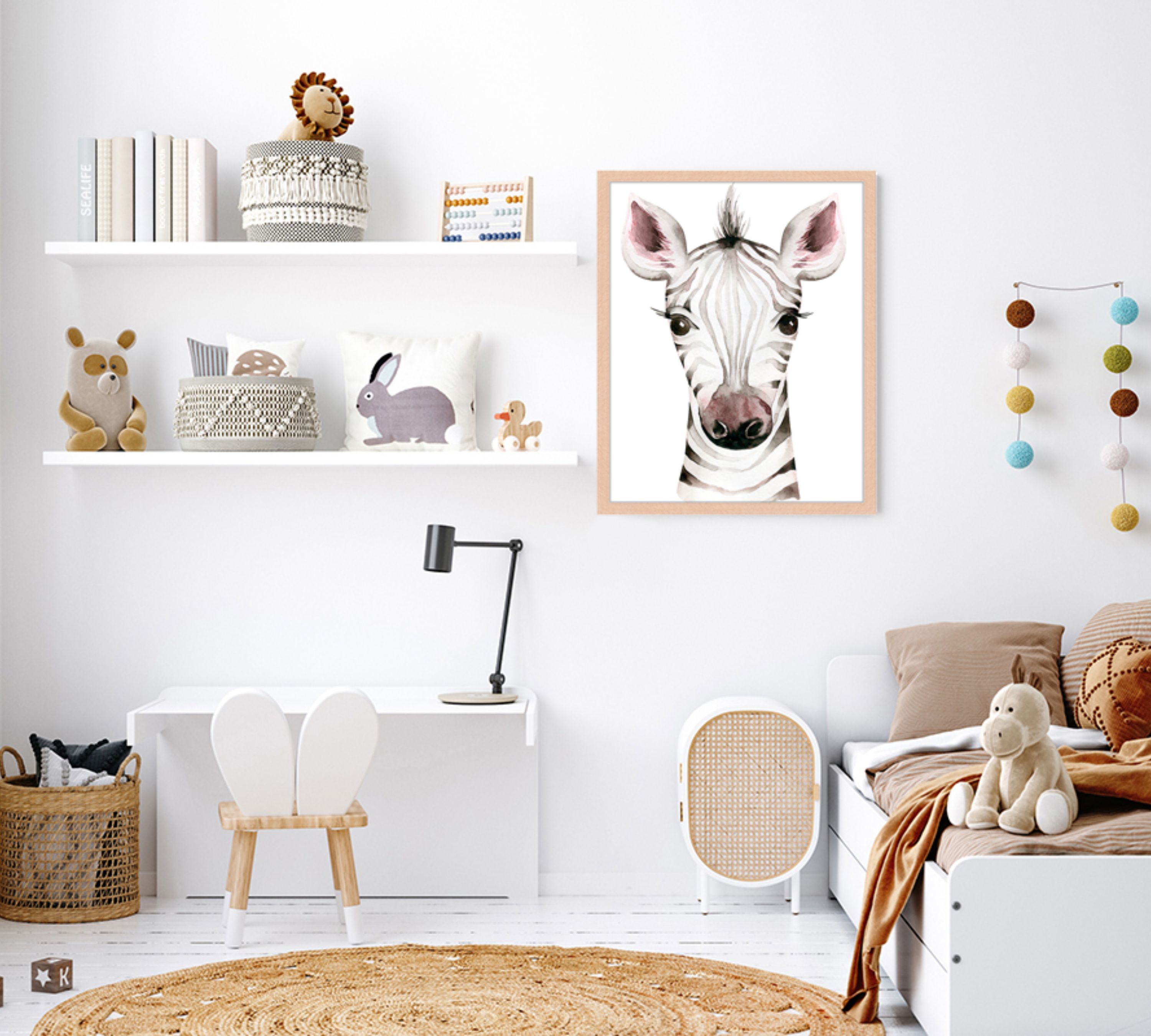 Zebra Art Print with Frame Multicolor