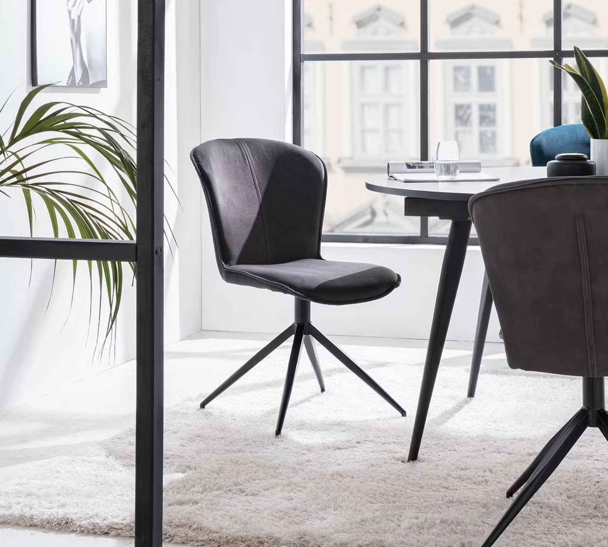 2x Upholstered chair metal velvet dark gray