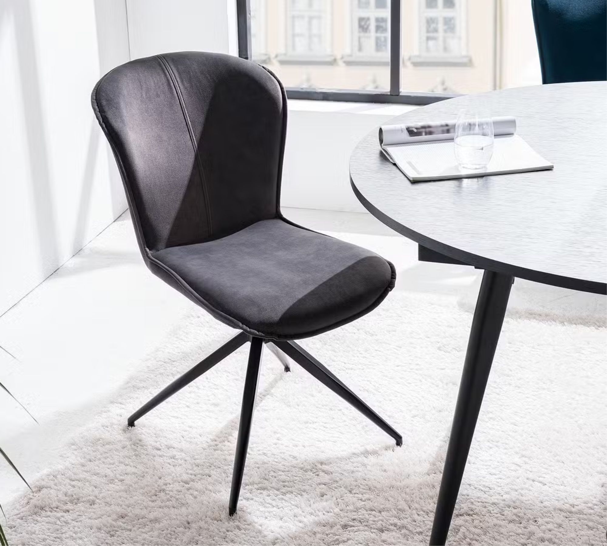 2x Upholstered chair metal velvet dark gray