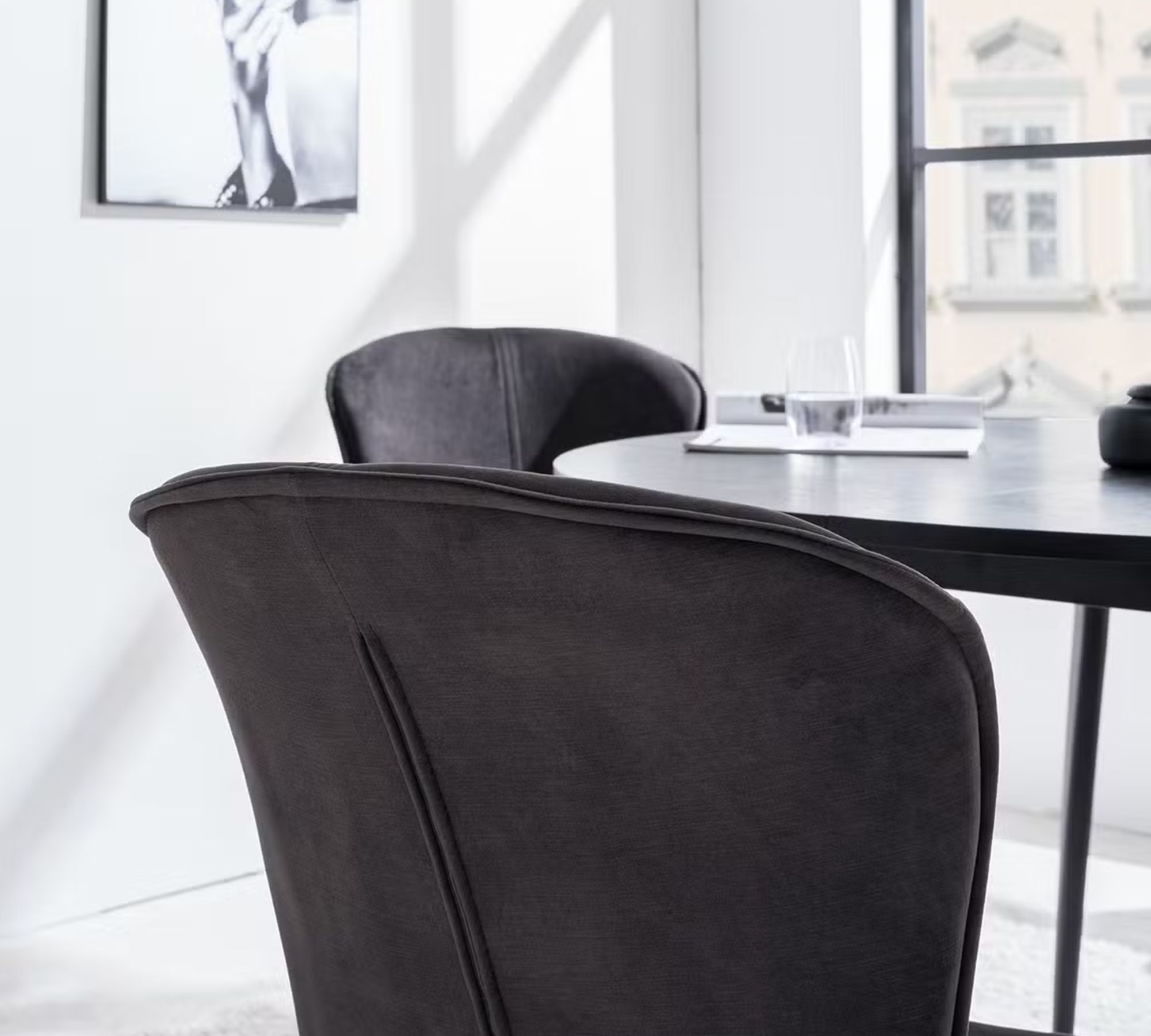 2x Upholstered chair metal velvet dark gray