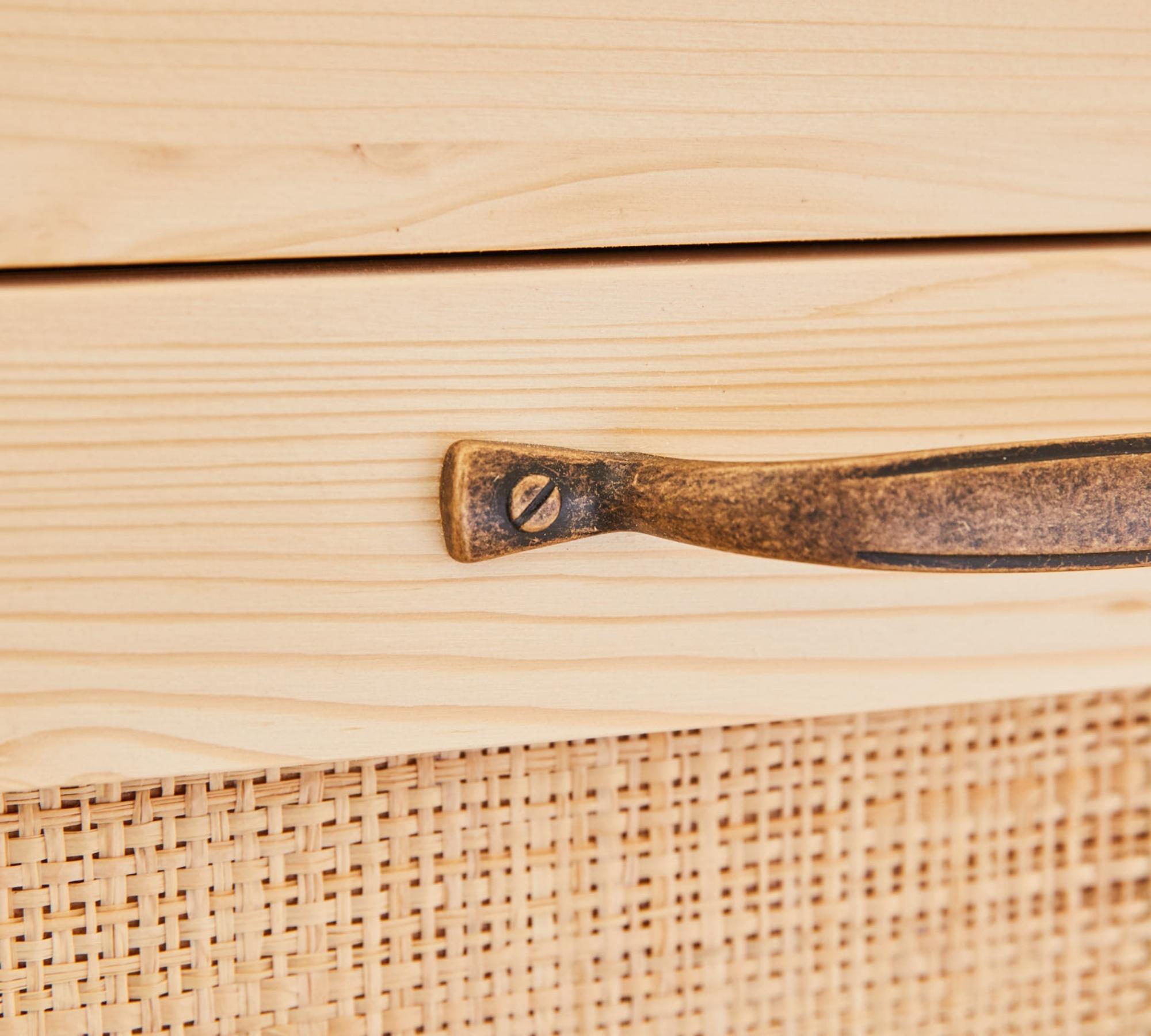 Kommode mit Geflecht 4 Schubladen Holz Kiefer