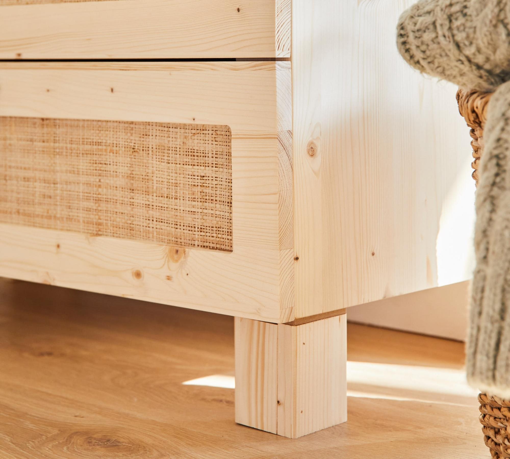 Kommode mit Geflecht 4 Schubladen Holz Kiefer