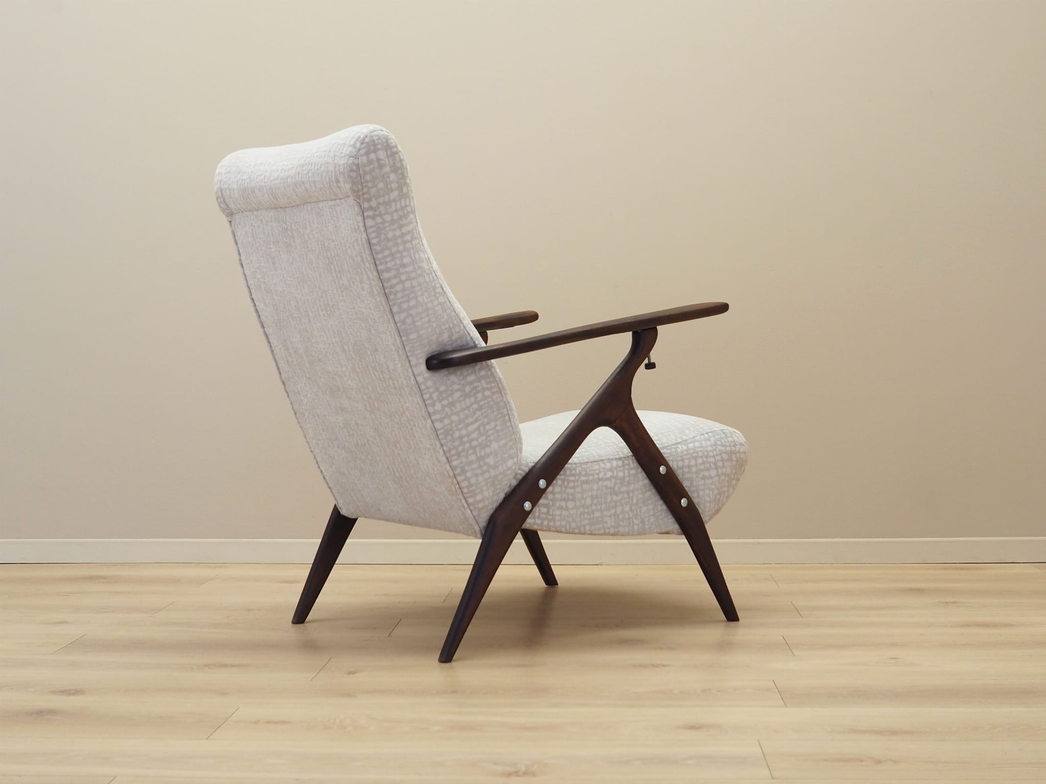 Vintage armchair beech wood textile white 1970s