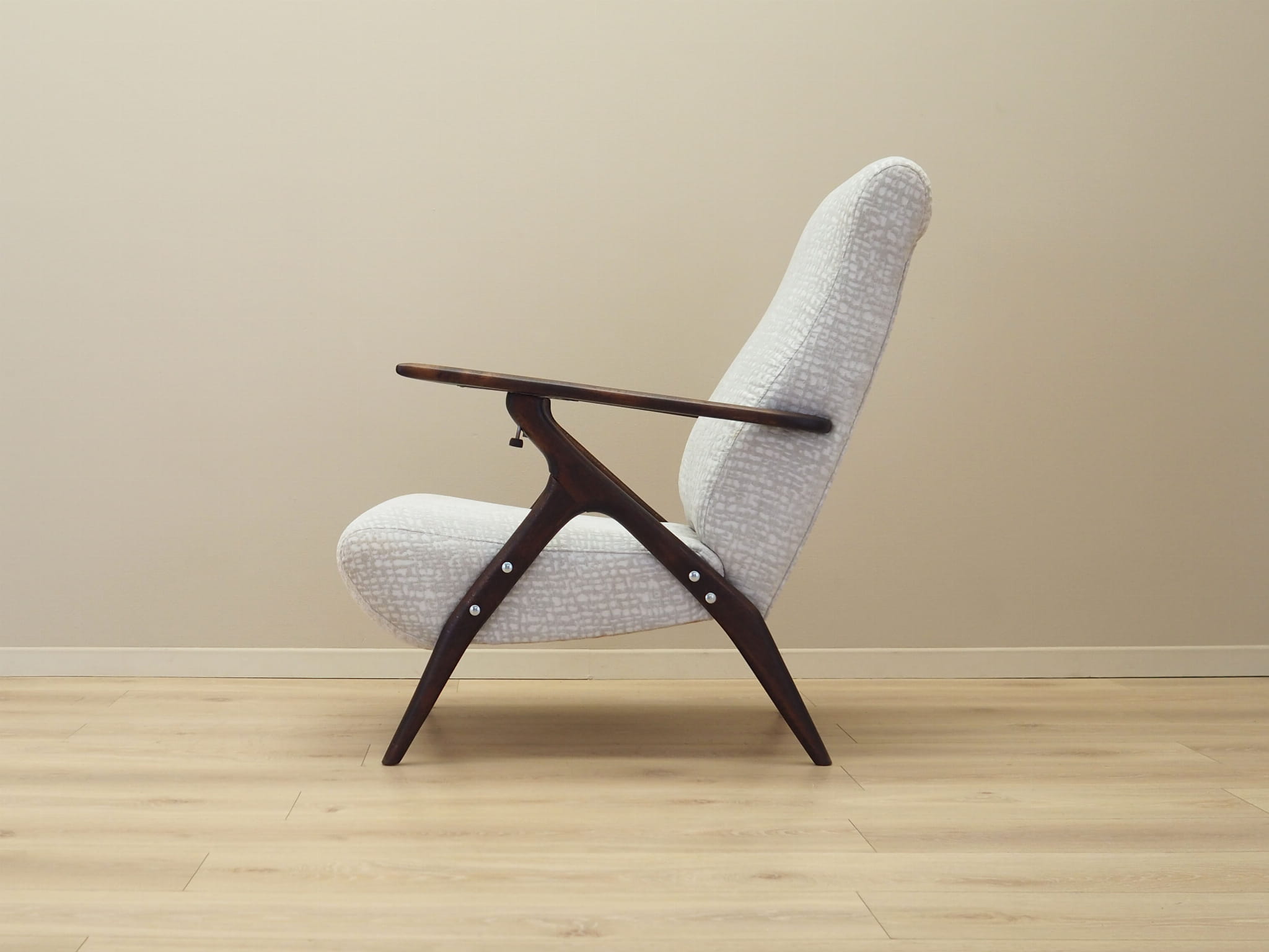 Vintage armchair beech wood textile white 1970s