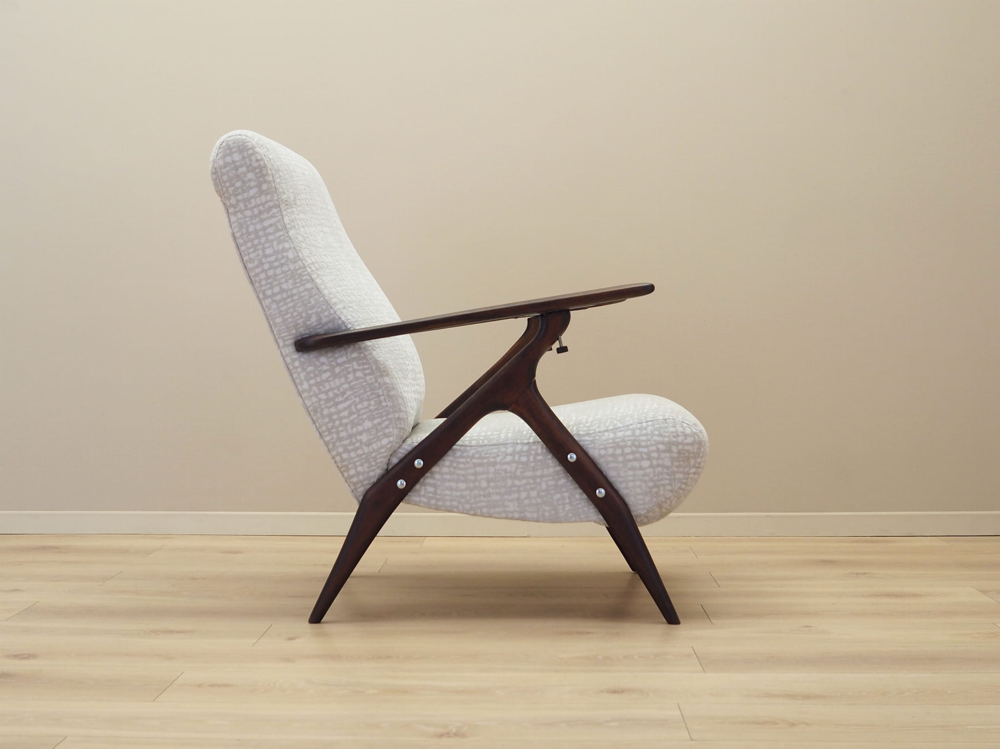 Vintage armchair beech wood textile white 1970s