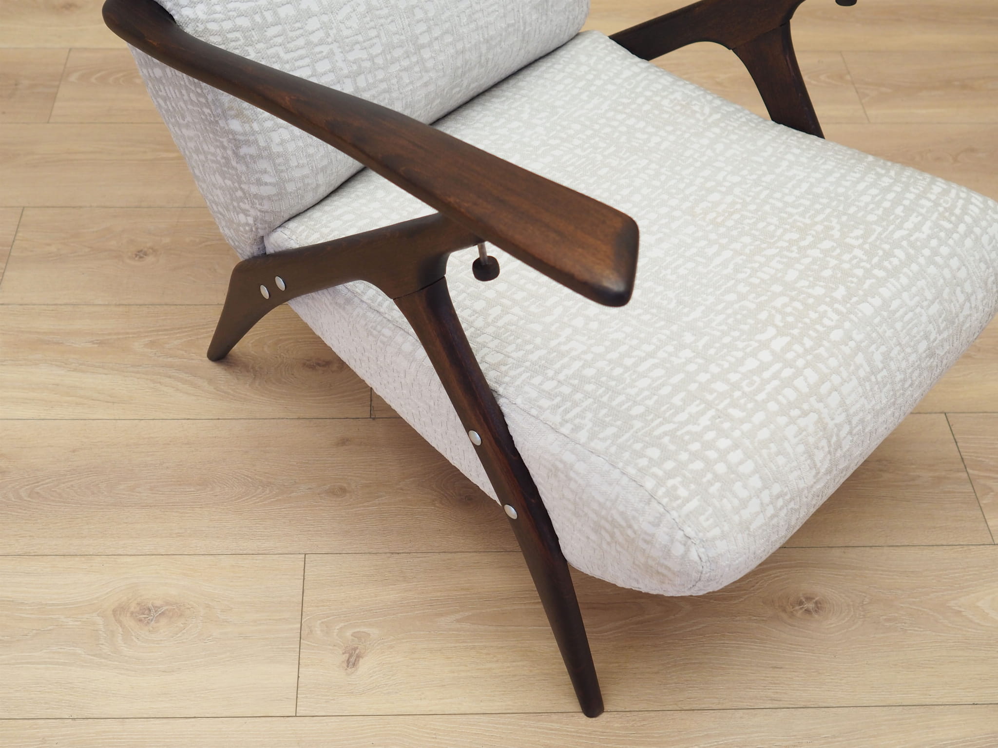 Vintage armchair beech wood textile white 1970s