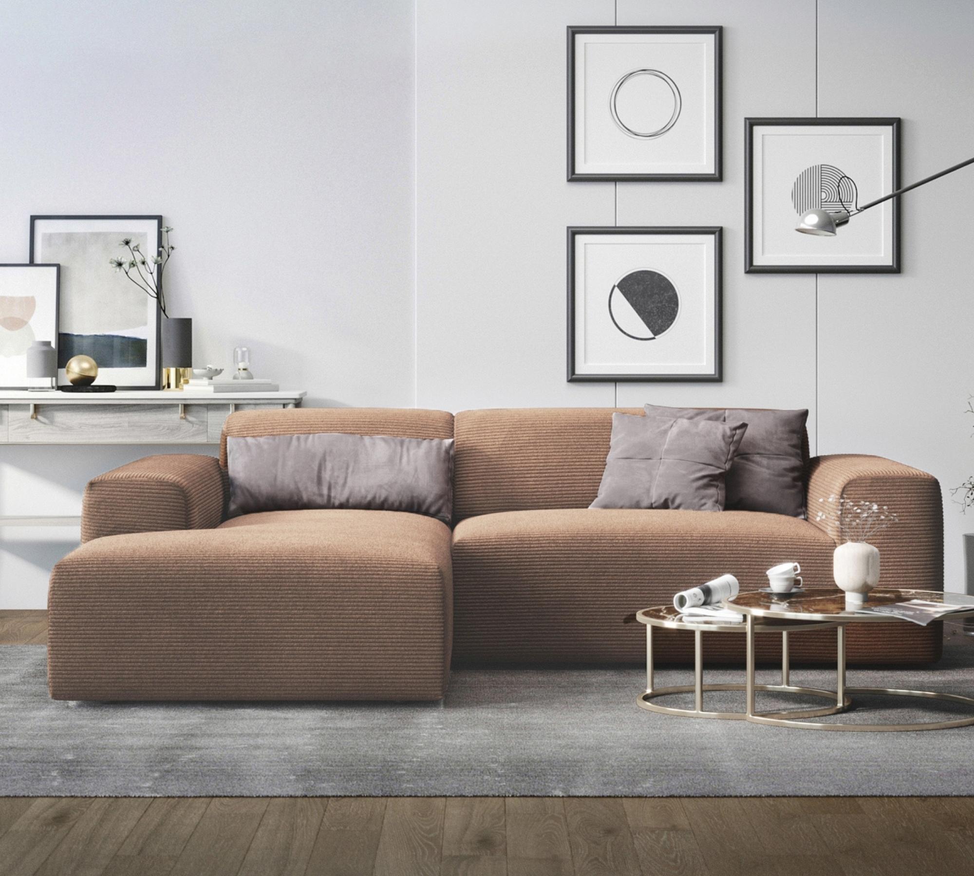 Karen 2-Sitzer Sofa Récamiere Links Cord Samt Haselnuss