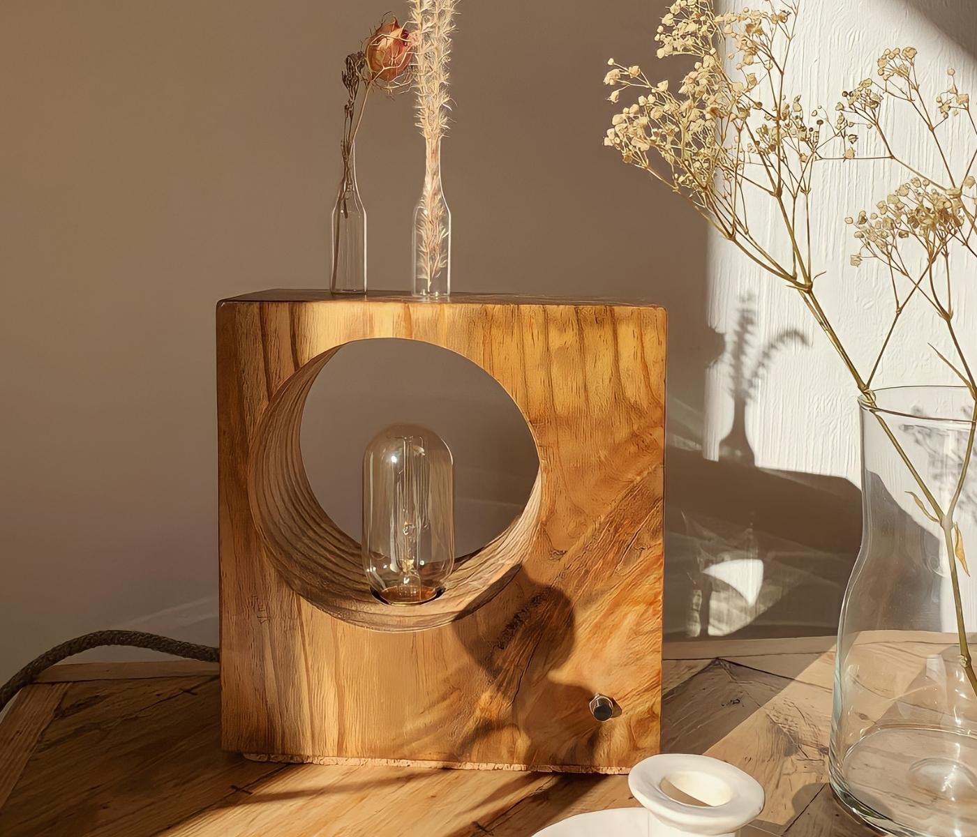 Tischlampe aus Recycling-Holz