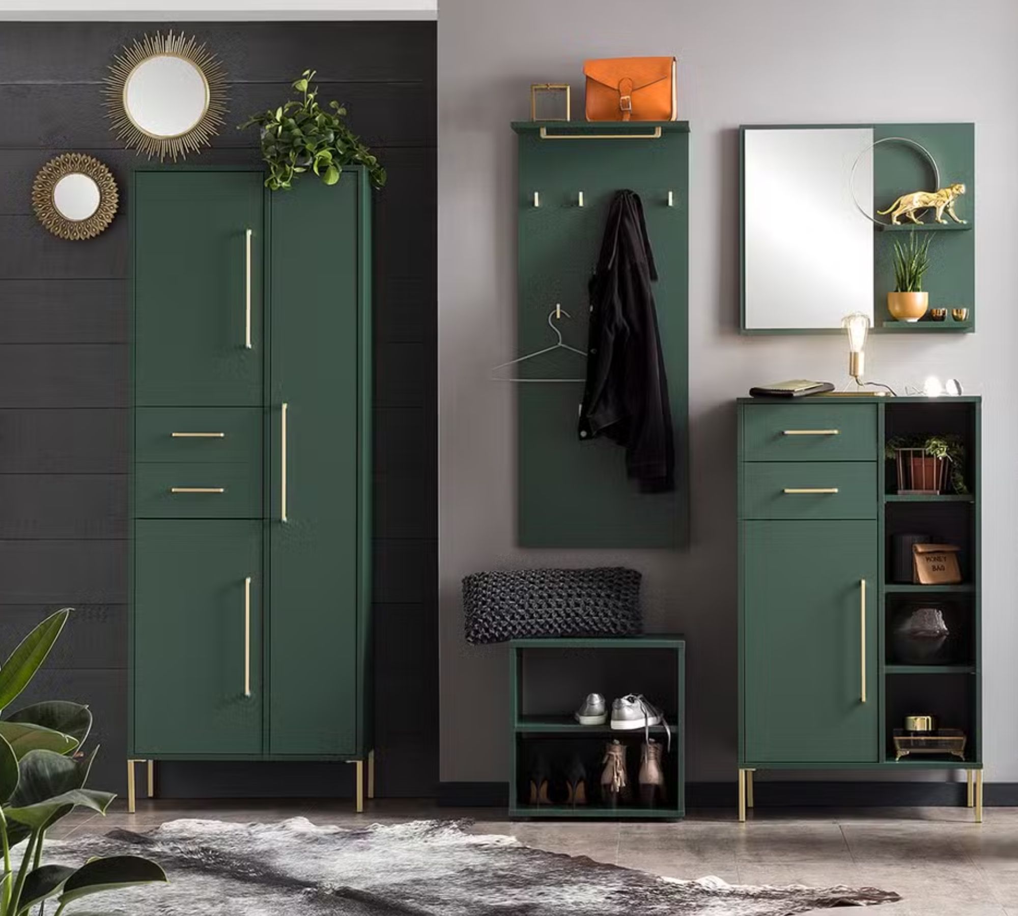 Shoe rack wood dark green