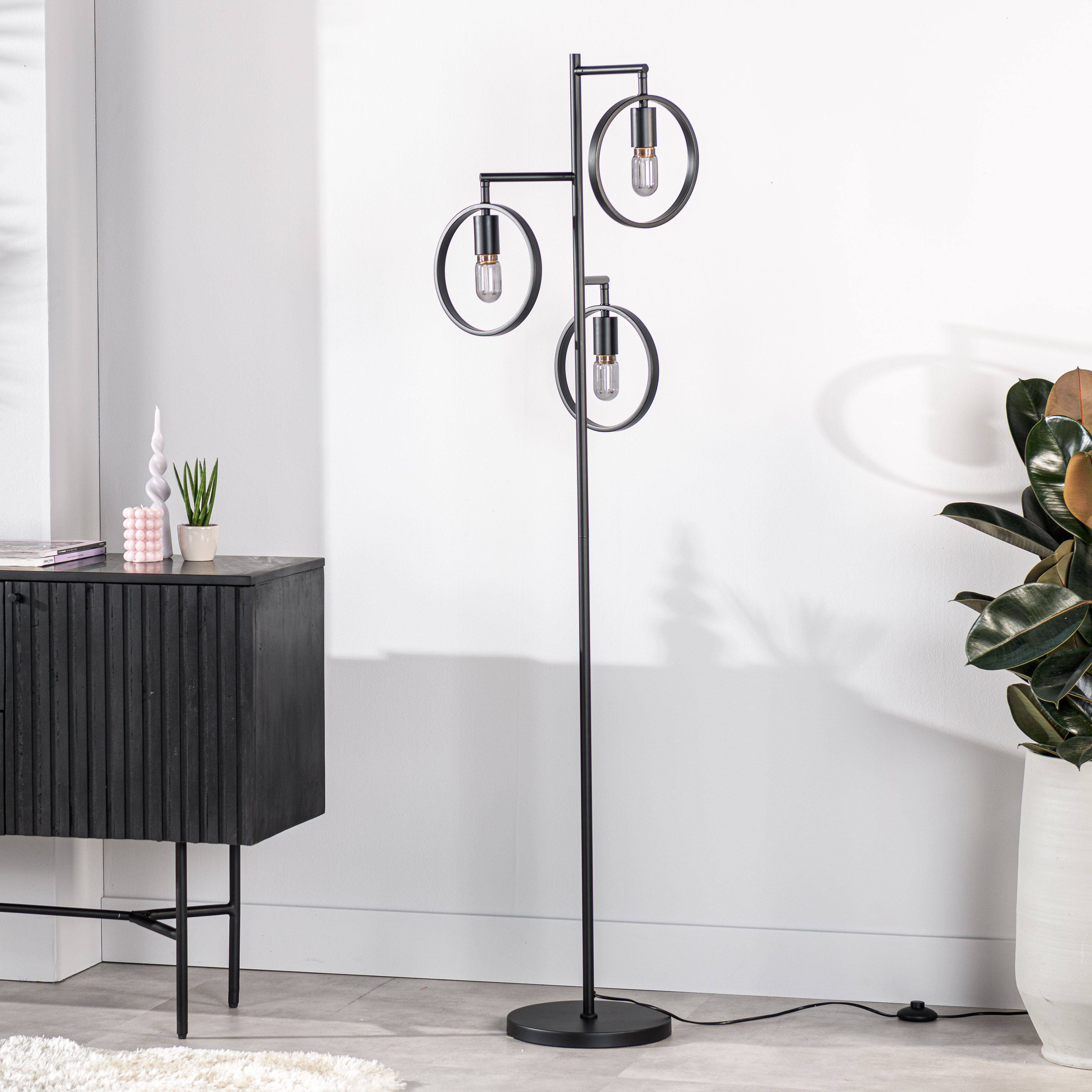 Floor Lamp 3-Light Metal Black