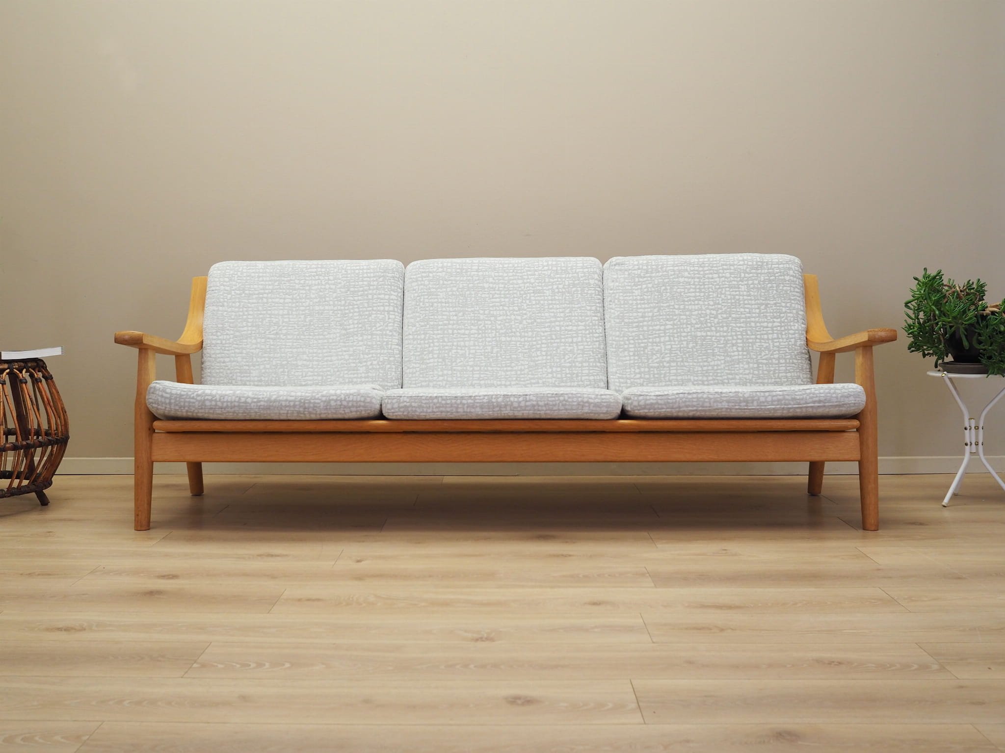 Vintage Sofa 3-seater Oak Wood Textile Grey 1960s