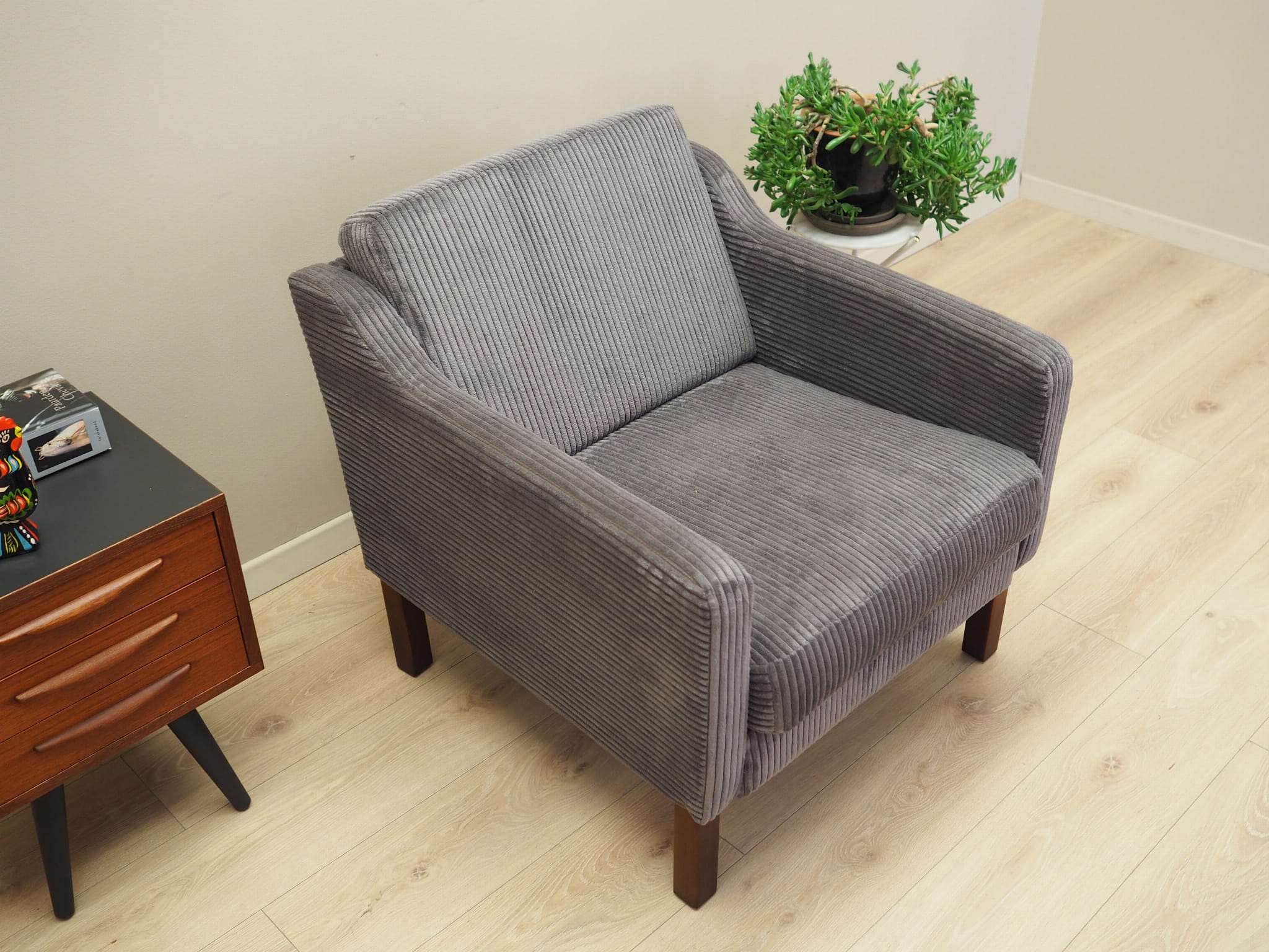 Vintage armchair beech wood velvet grey 1970s