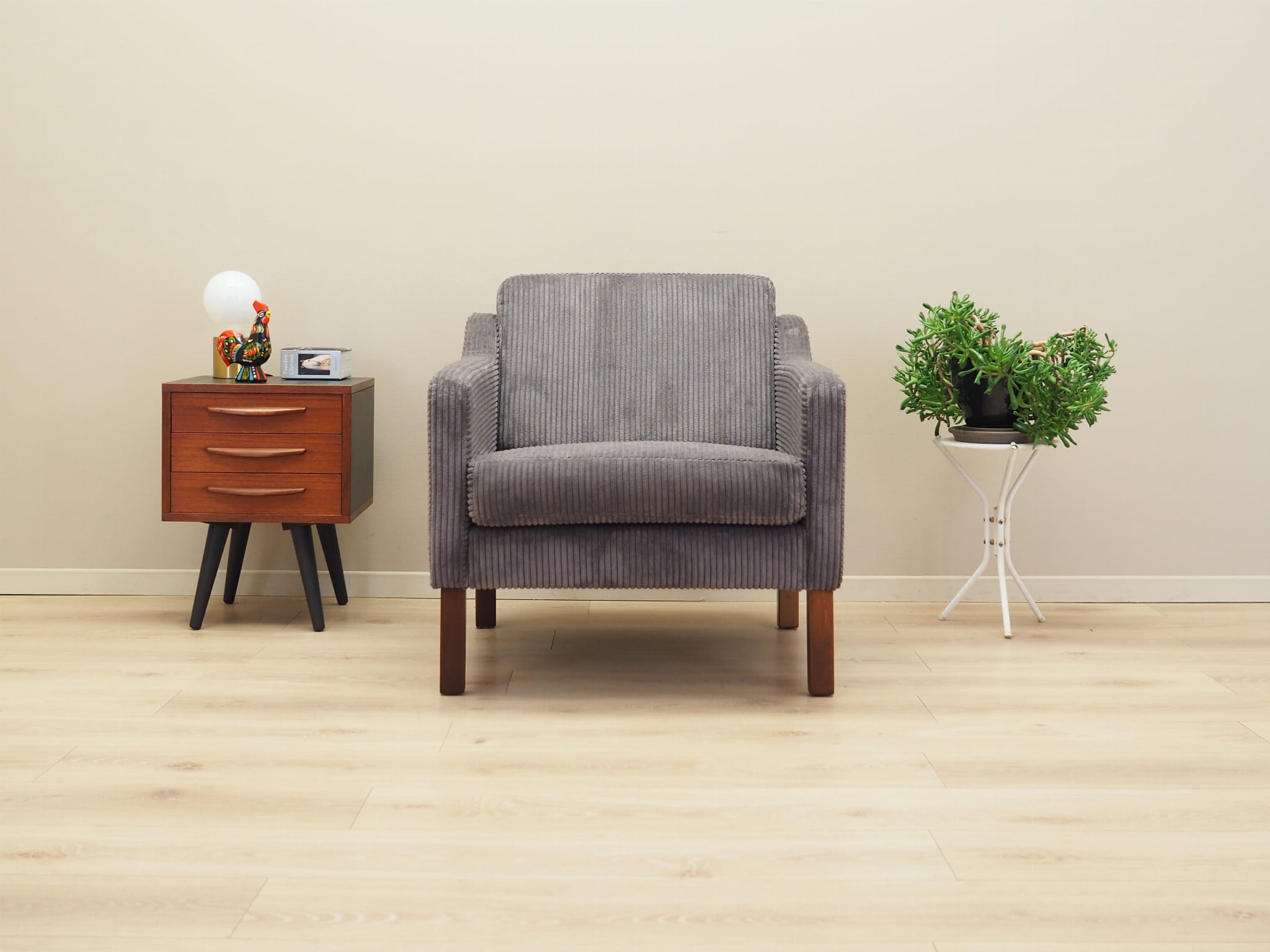 Vintage armchair beech wood velvet grey 1970s