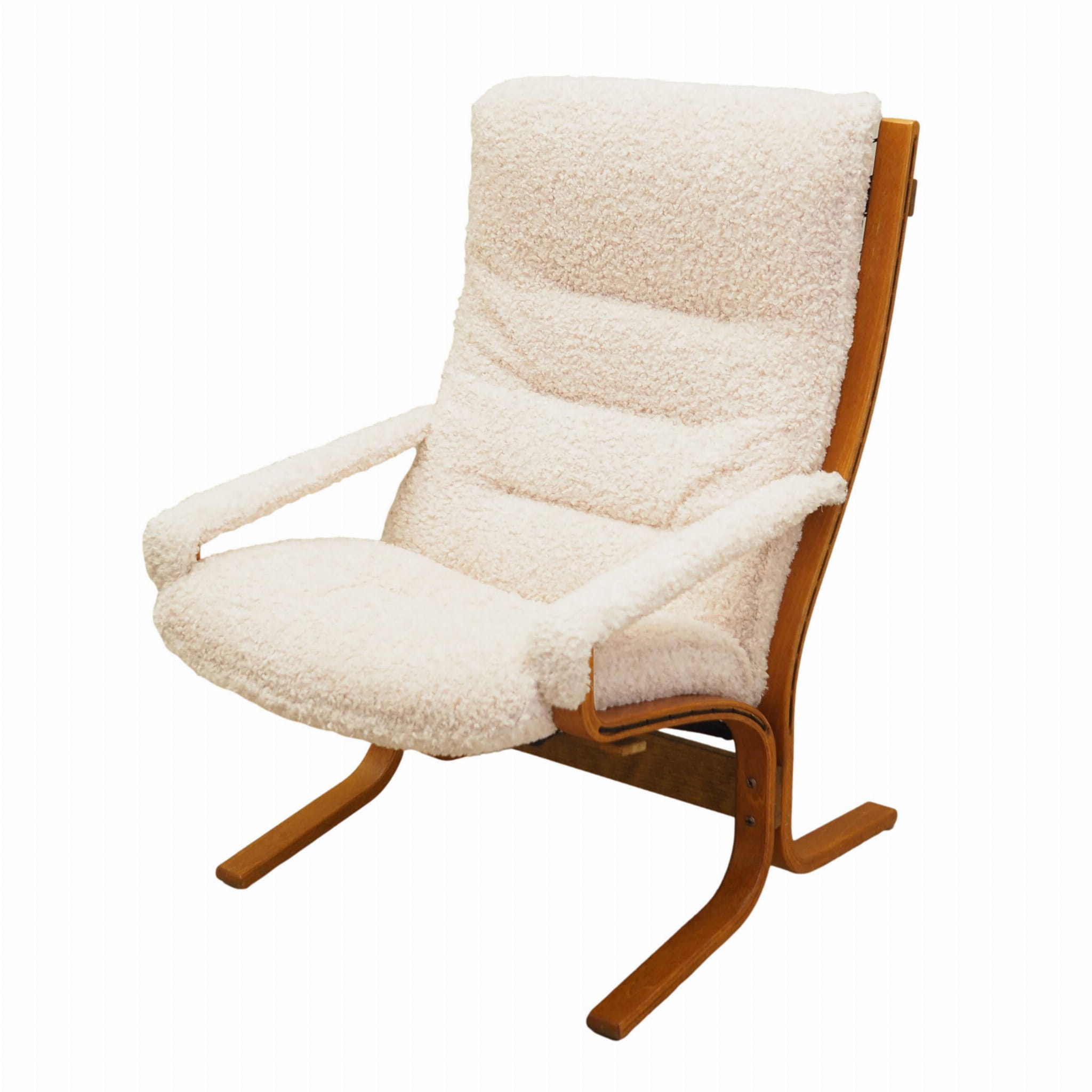 Vintage armchair textile wood cream 1970s