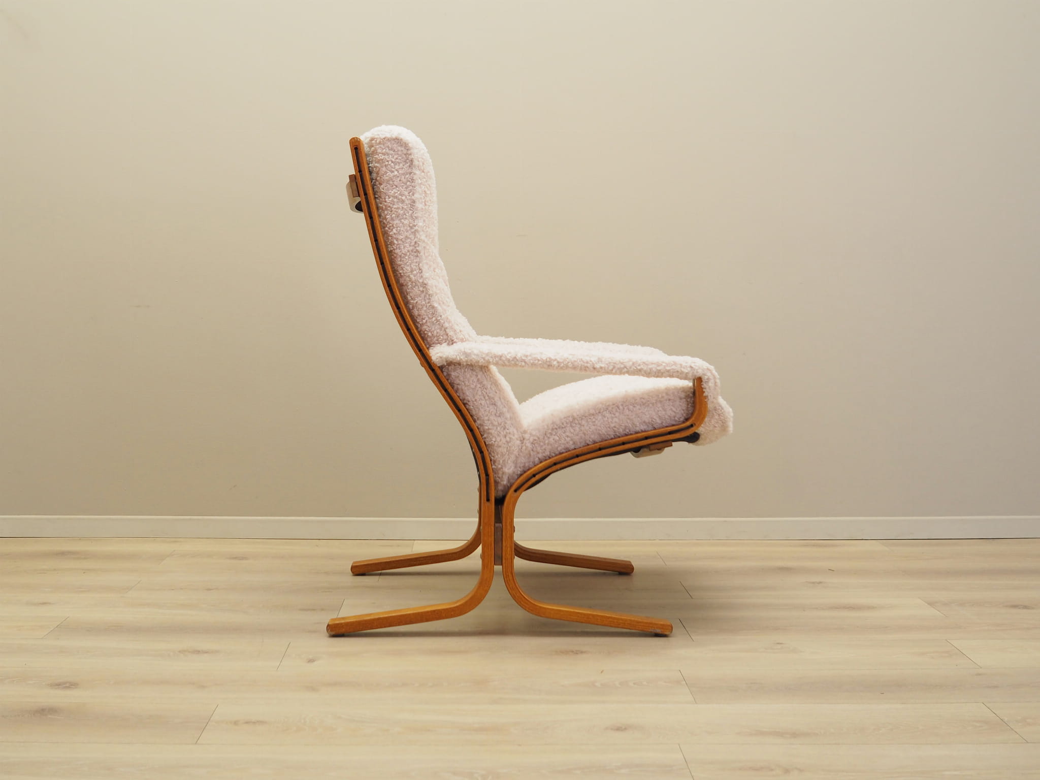 Vintage armchair textile wood cream 1970s