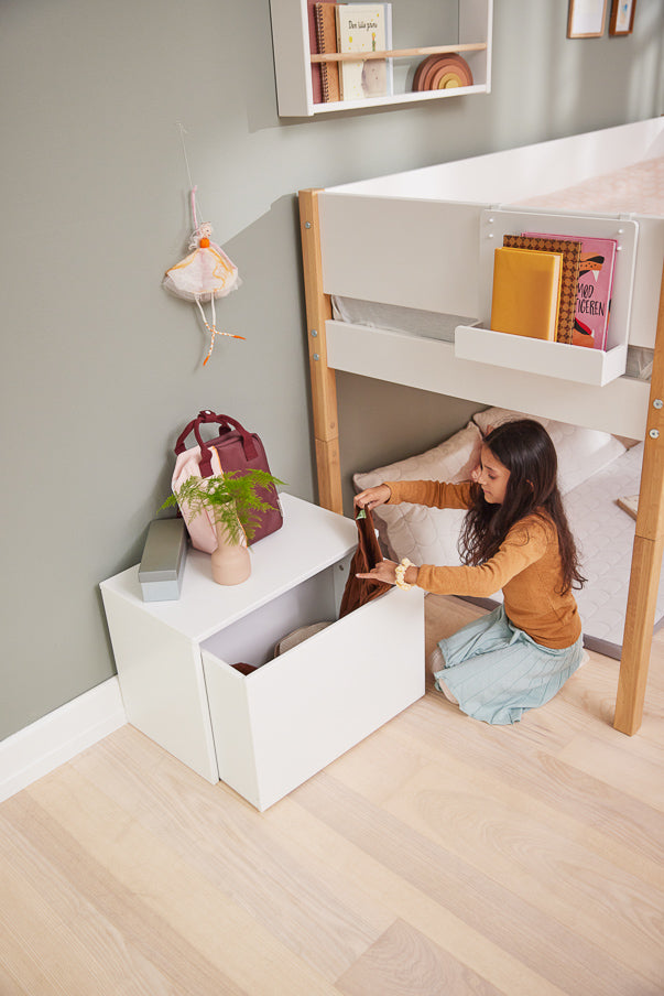 Dots 3 in 1 Kinderbank & Aufbewahrungsbox Holz Weiß