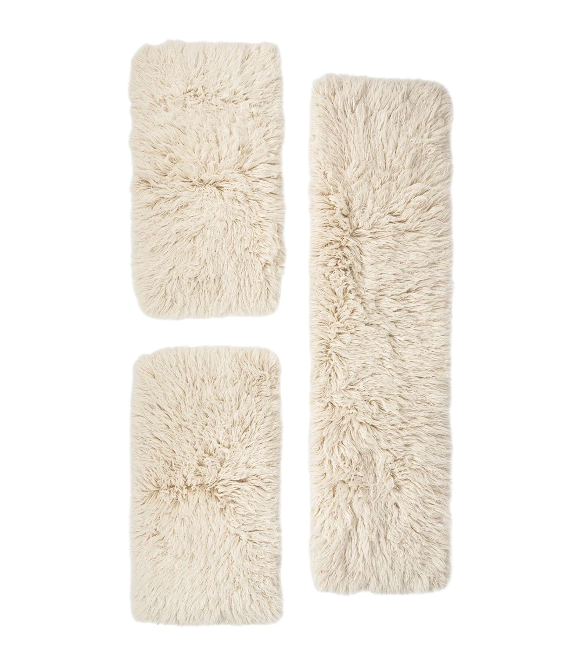 3-Tlg. Teppich Set Schurwolle Beige