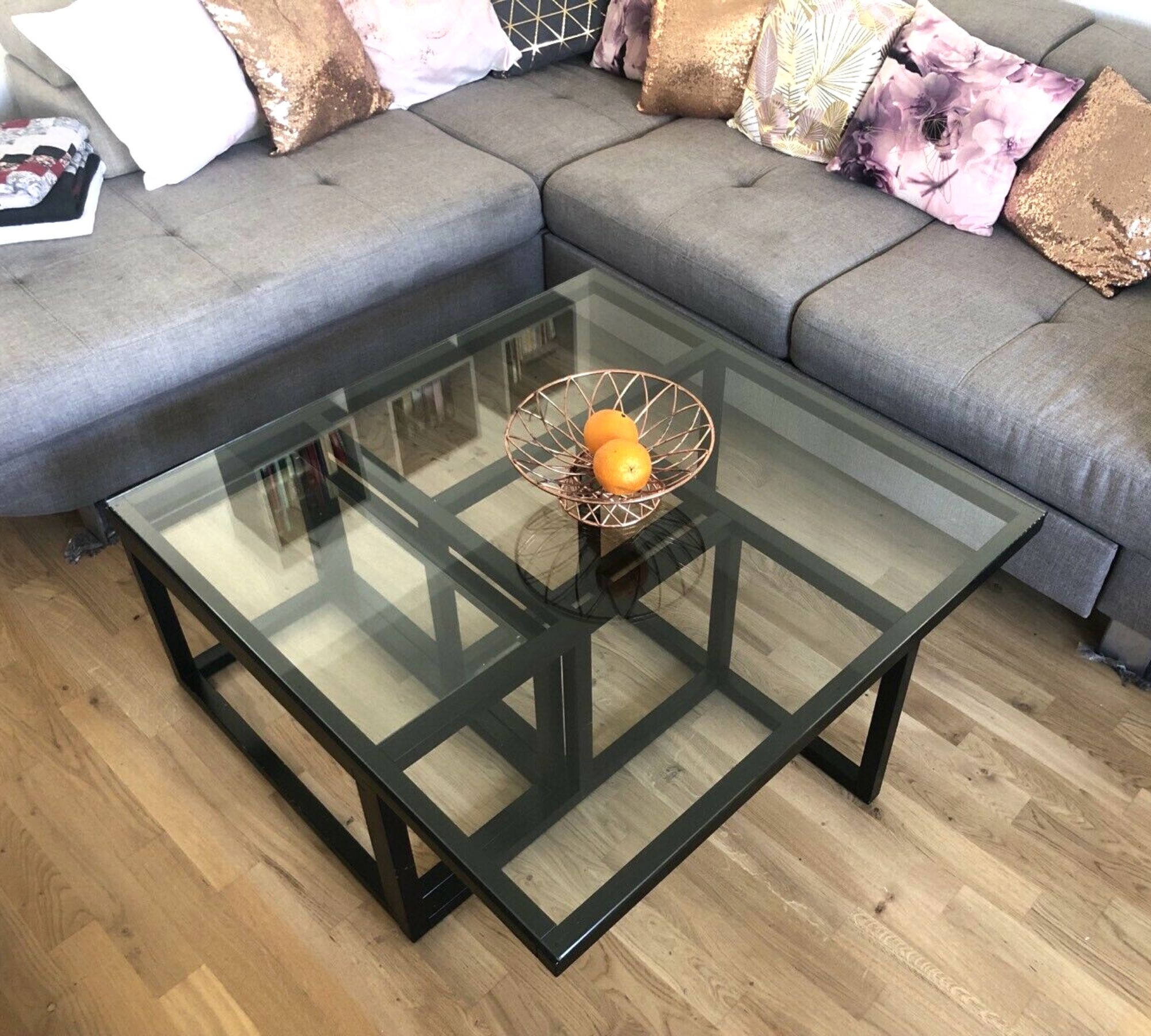 Couchtisch-Set Holz / Glas Schwarz