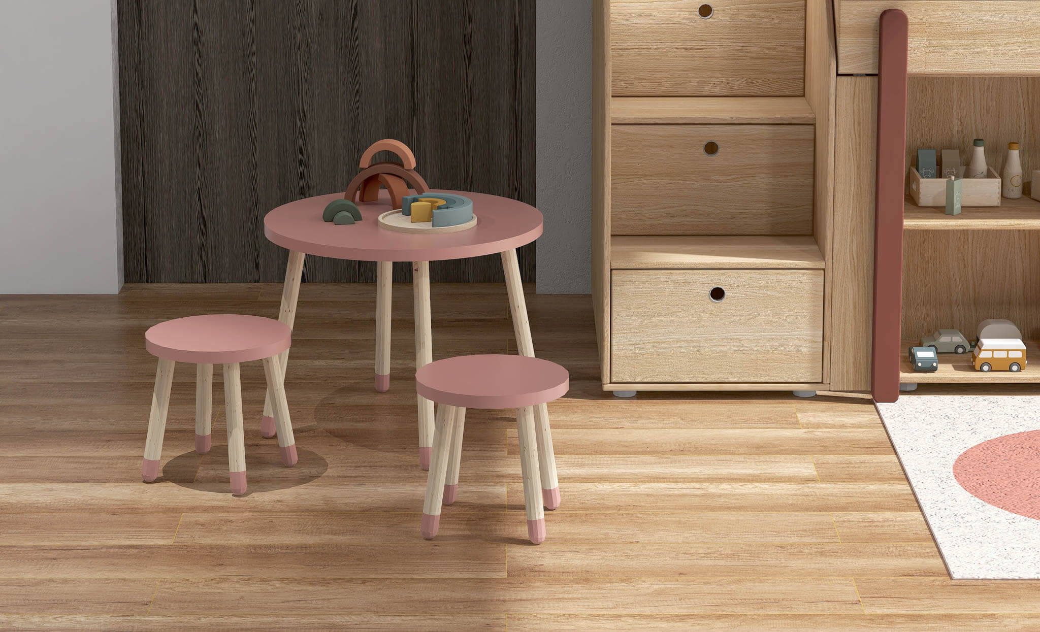 Dots Kindertisch Eschenholz Dark Rose