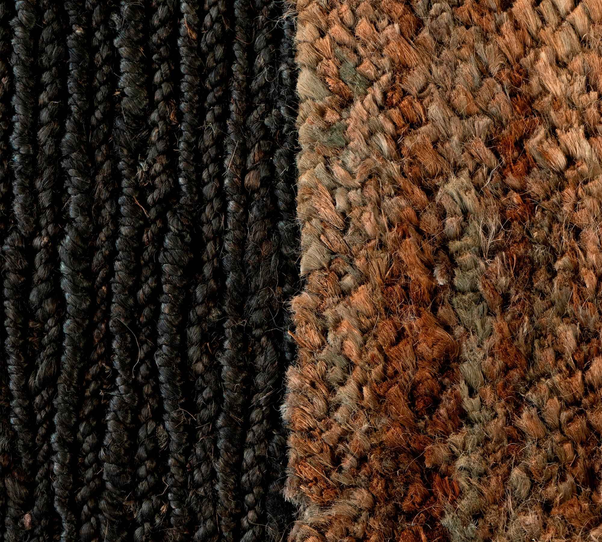 Runder Teppich Baumwolle Hanf Schwarz Beige 120 x 120cm