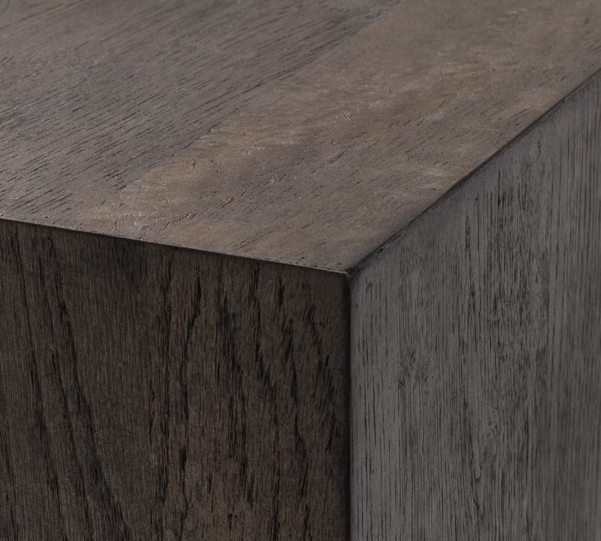 Side Table Real Wood Veneer Oak Black