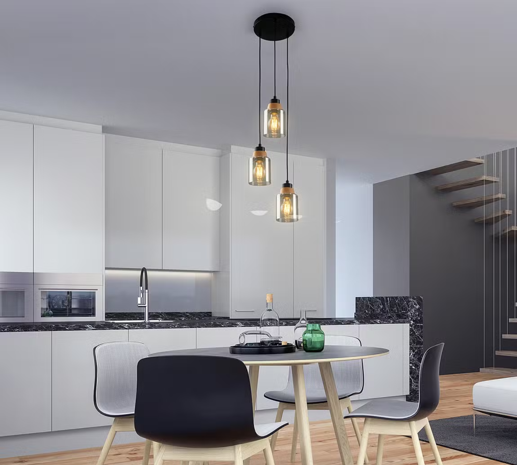 Barbito Pendant Lamp Aluminum Oak Black