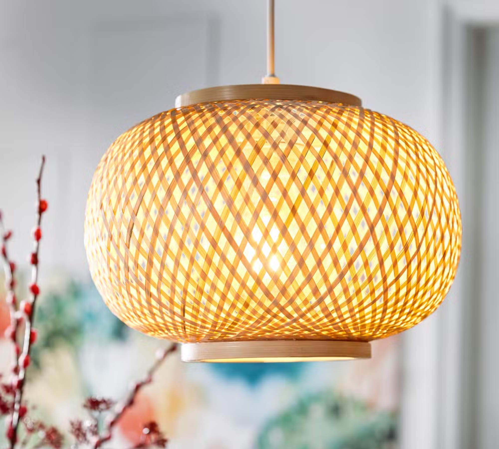 Pendant lamp natural fiber plant leaf