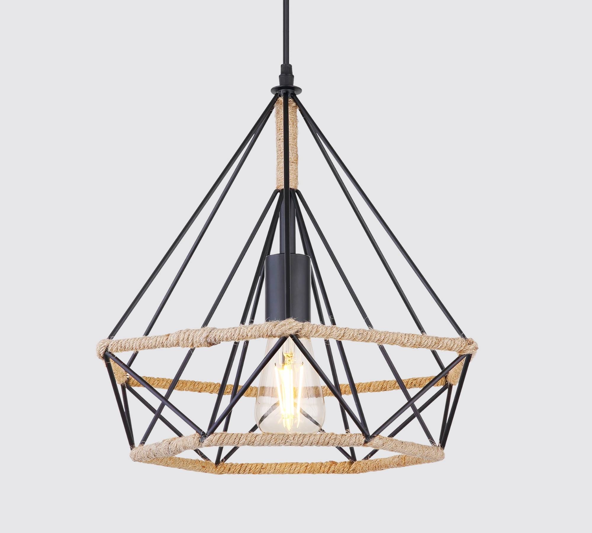 Geometrische Pendelleuchte Naturfaser