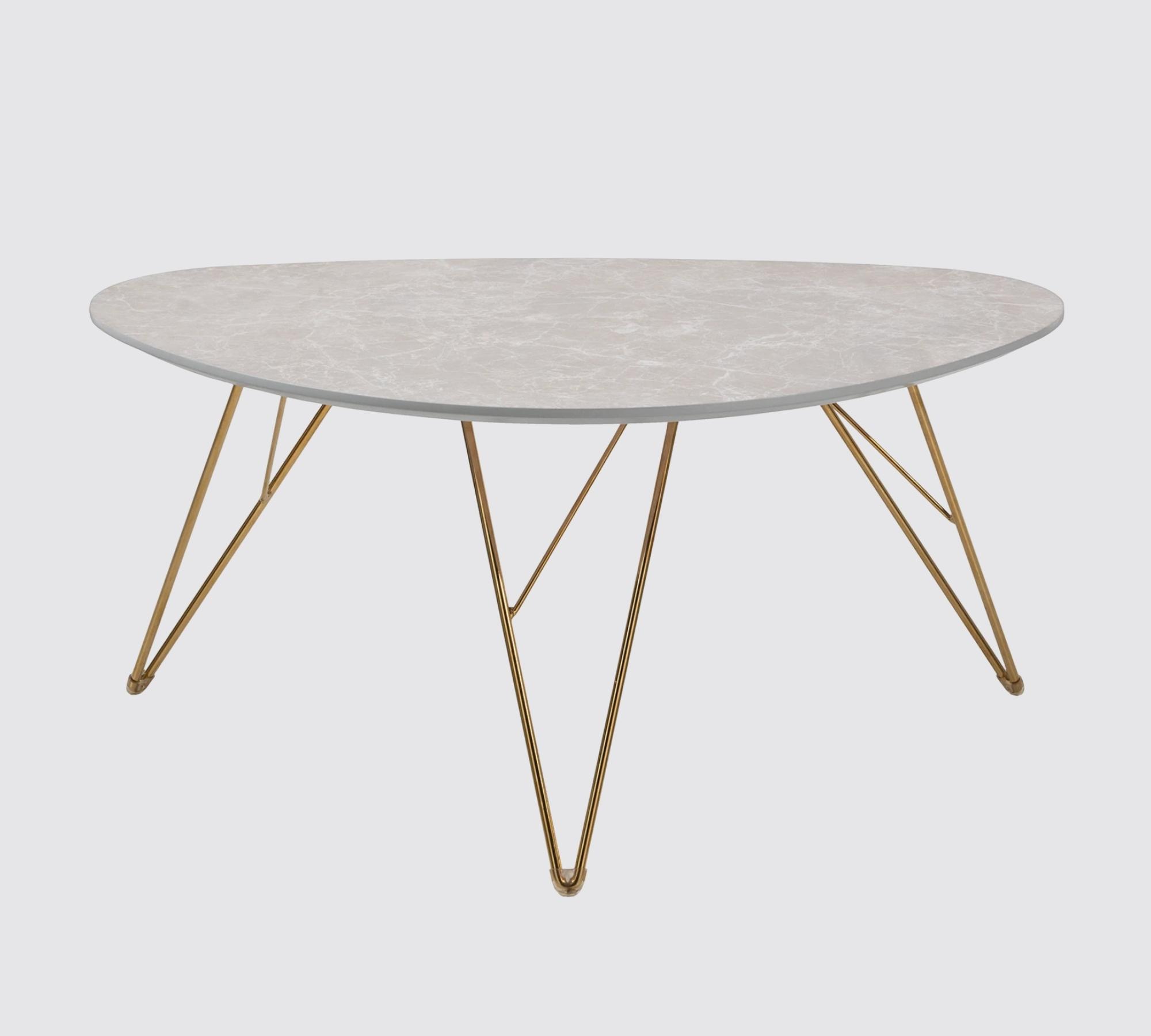 Couchtisch Marmoroptik Hellgrau Dekor Gold