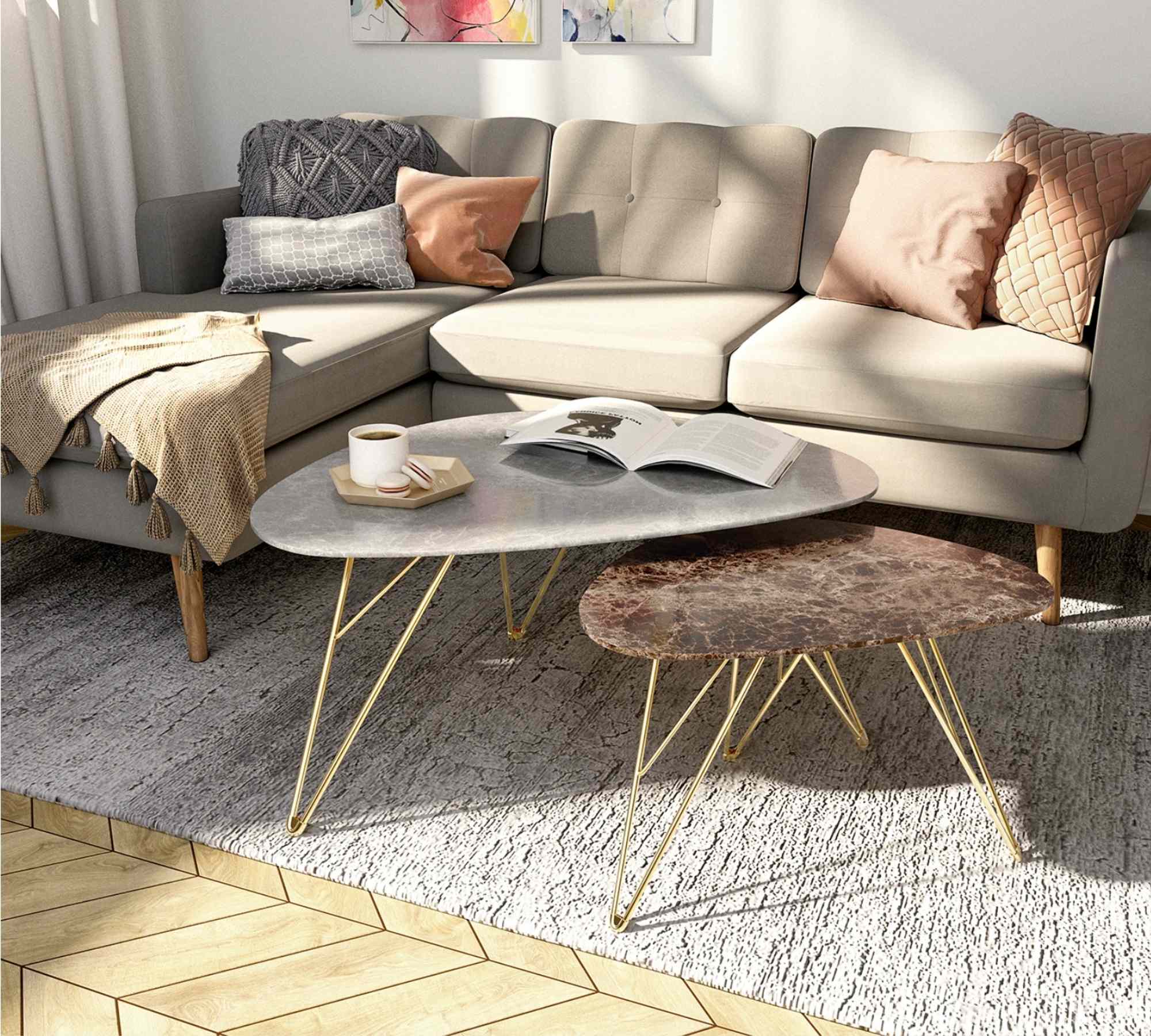 Couchtisch Marmoroptik Braun Dekor in Gold
