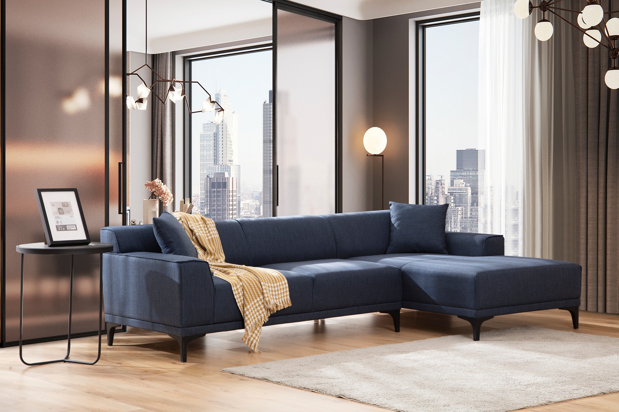 Divano moderno chaise longue destra blu