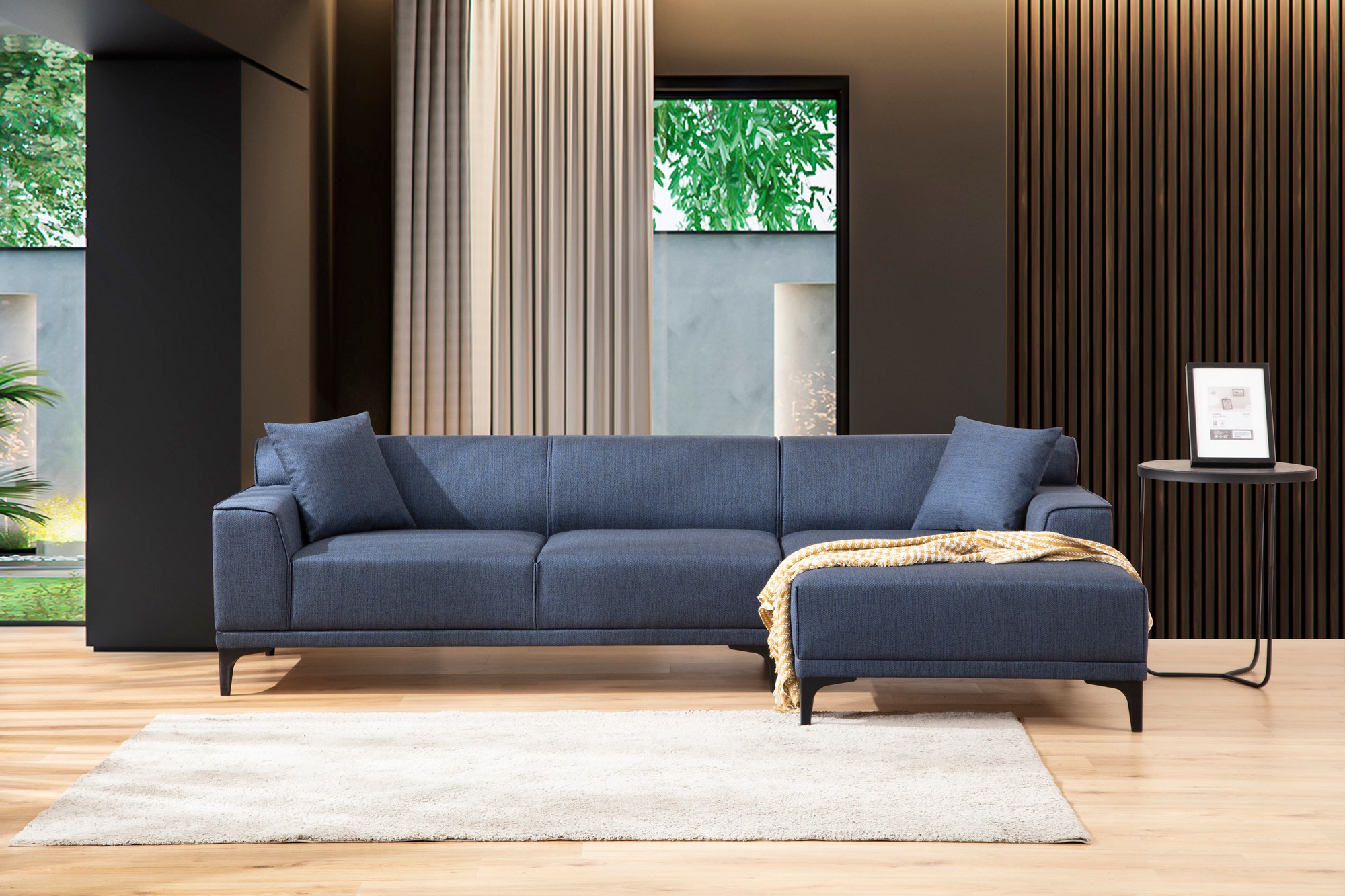 Divano moderno chaise longue destra blu