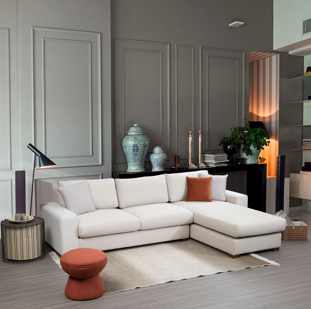 Modern sofa chaise longue right white