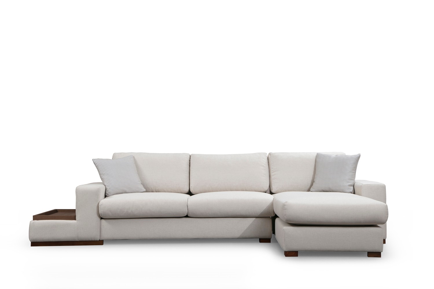 Modern sofa chaise lounge right cream with table