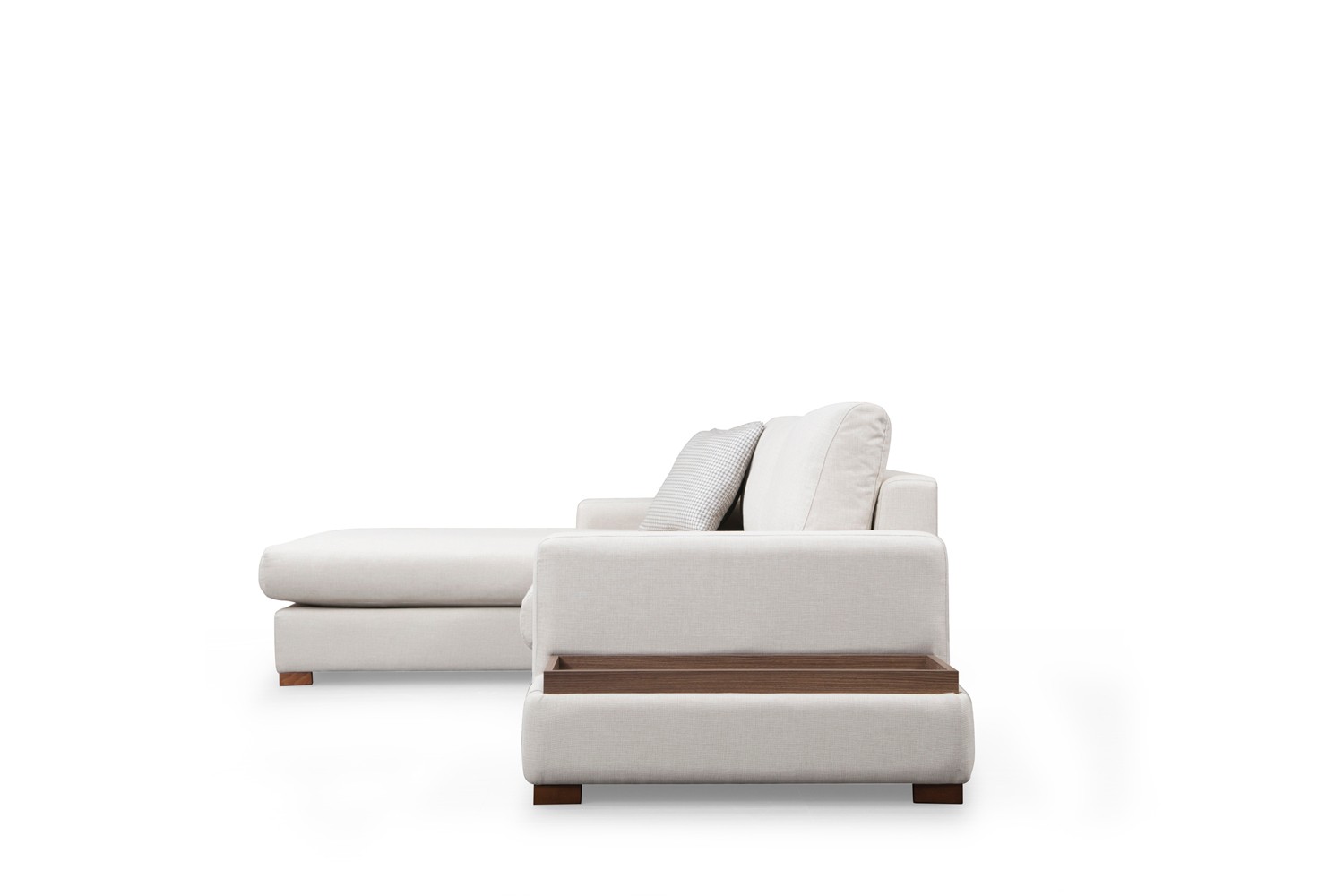 Modern sofa chaise lounge left cream with table