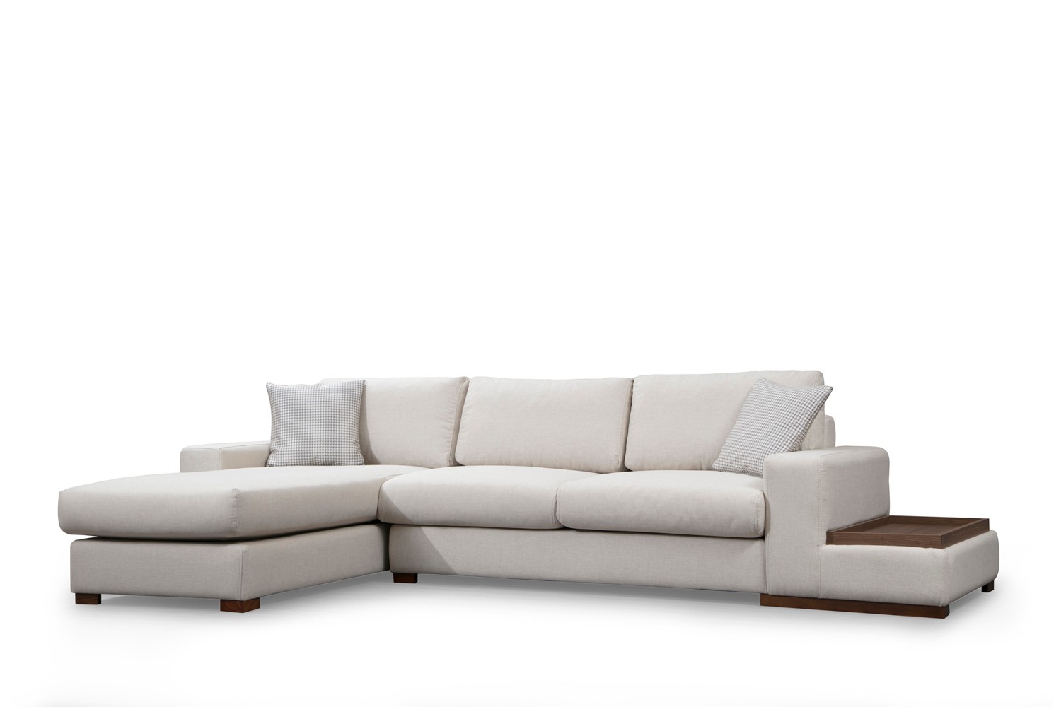 Modern sofa chaise lounge left cream with table
