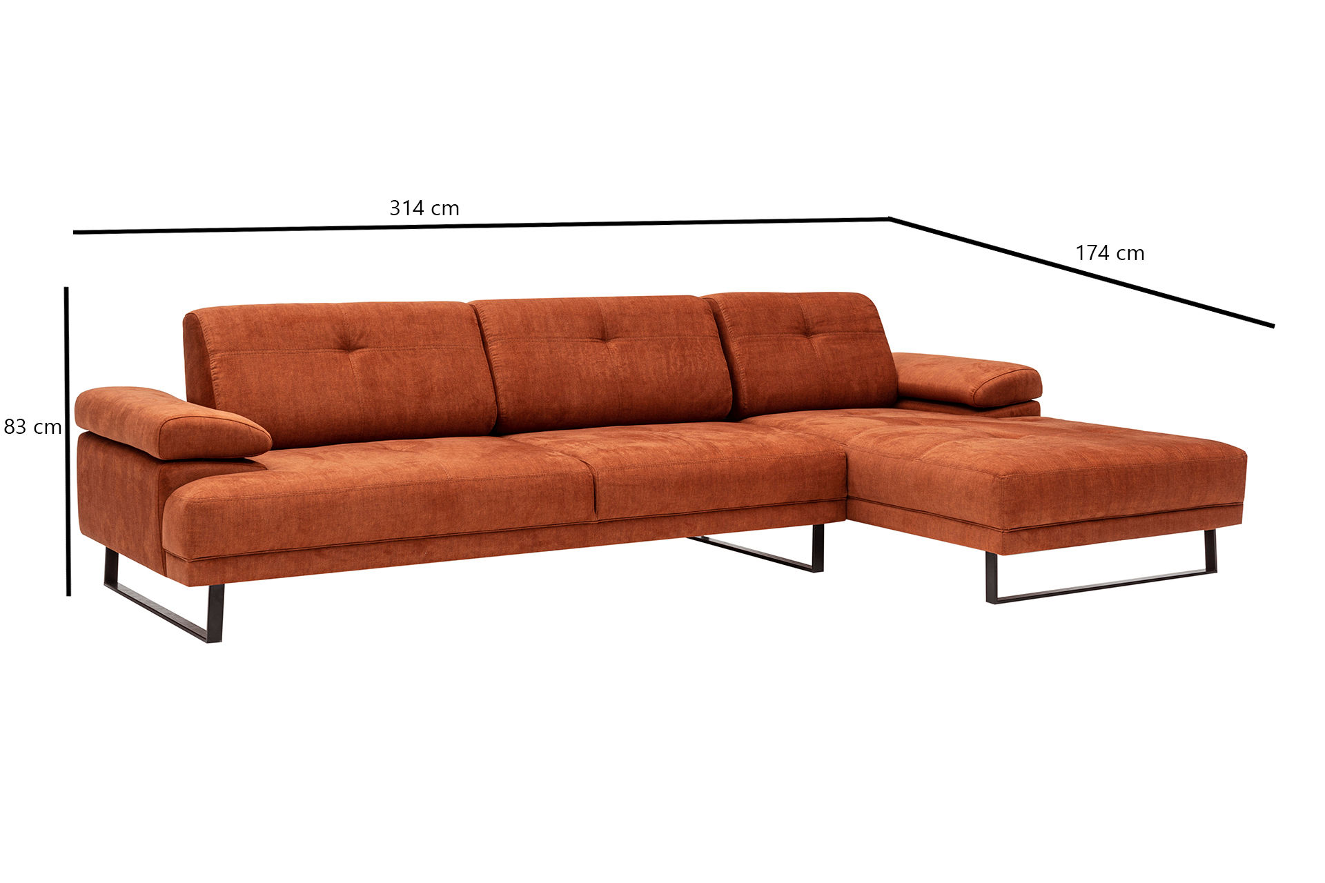 Modern sofa chaise lounge Right Large Orange