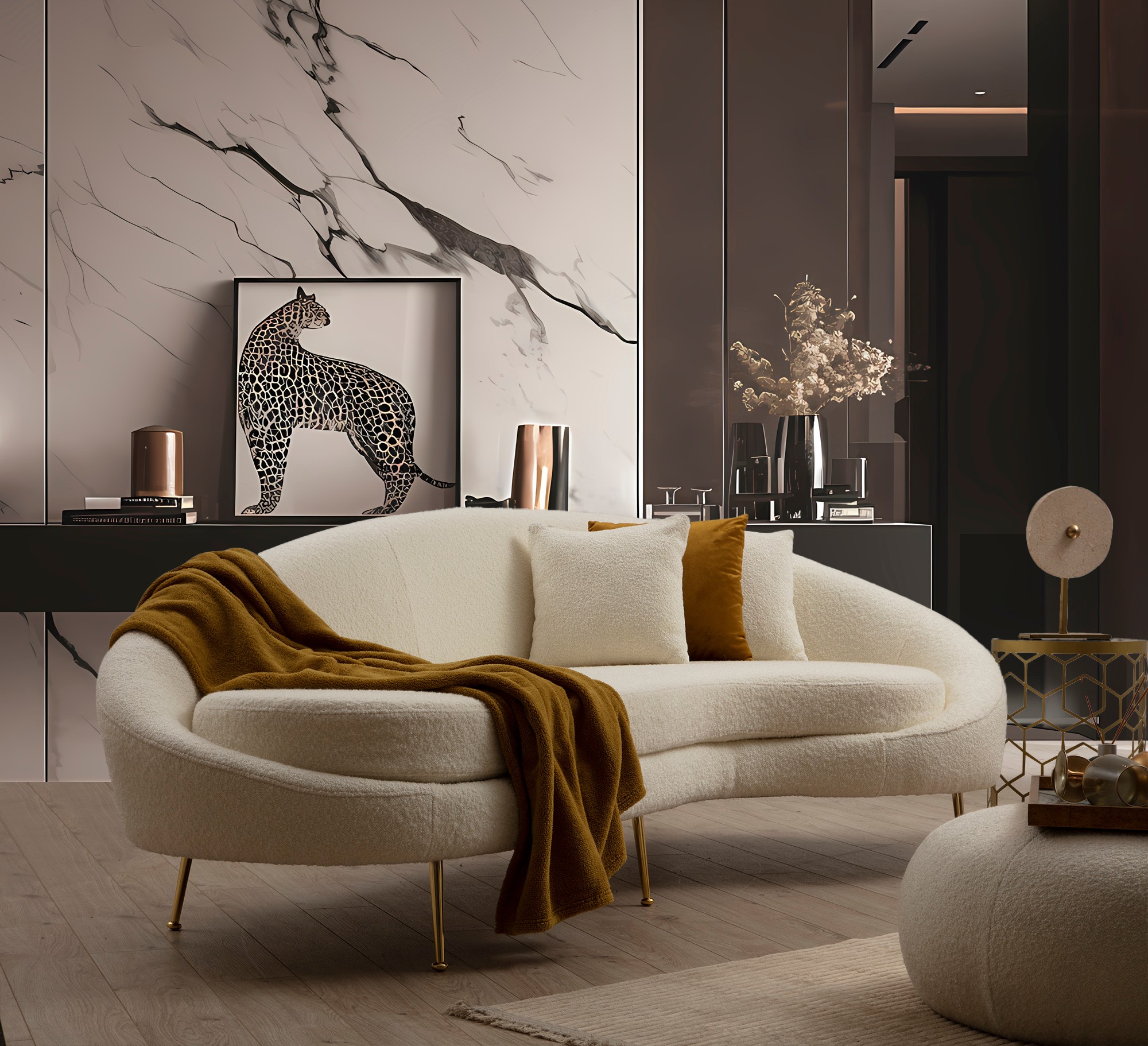 Divano moderno 3 posti bouclé crema