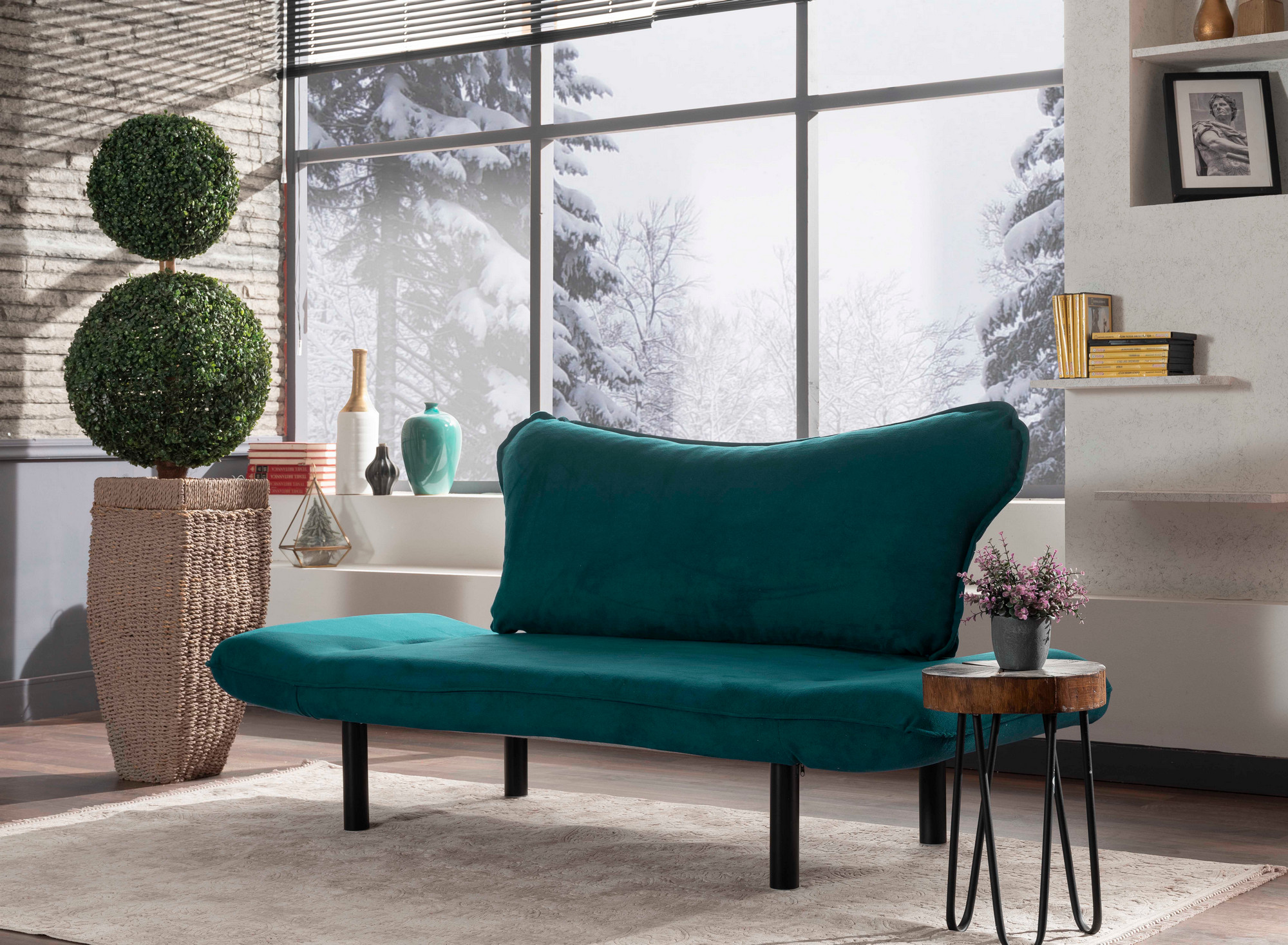 Elegant sofa bed 2-seater petrol blue