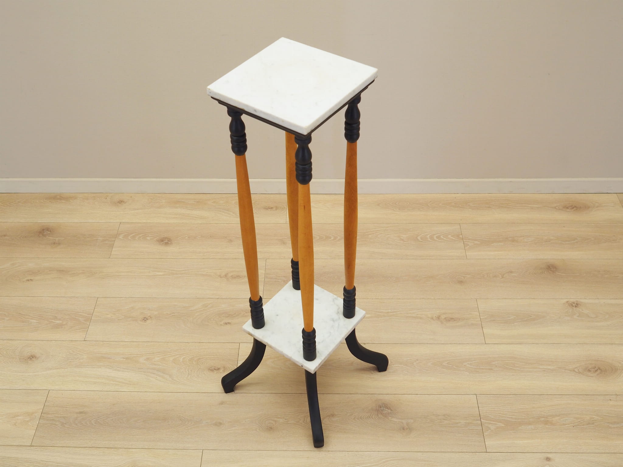Vintage Plant Stand Wood Stone Multicolored 1970s