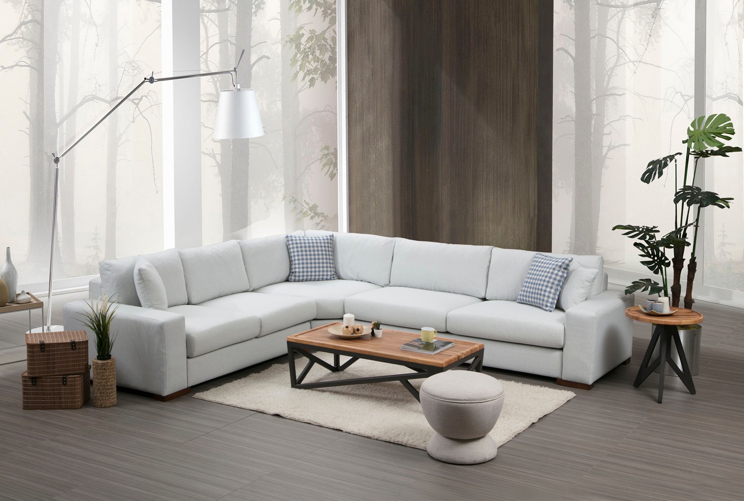 Modern corner sofa light grey