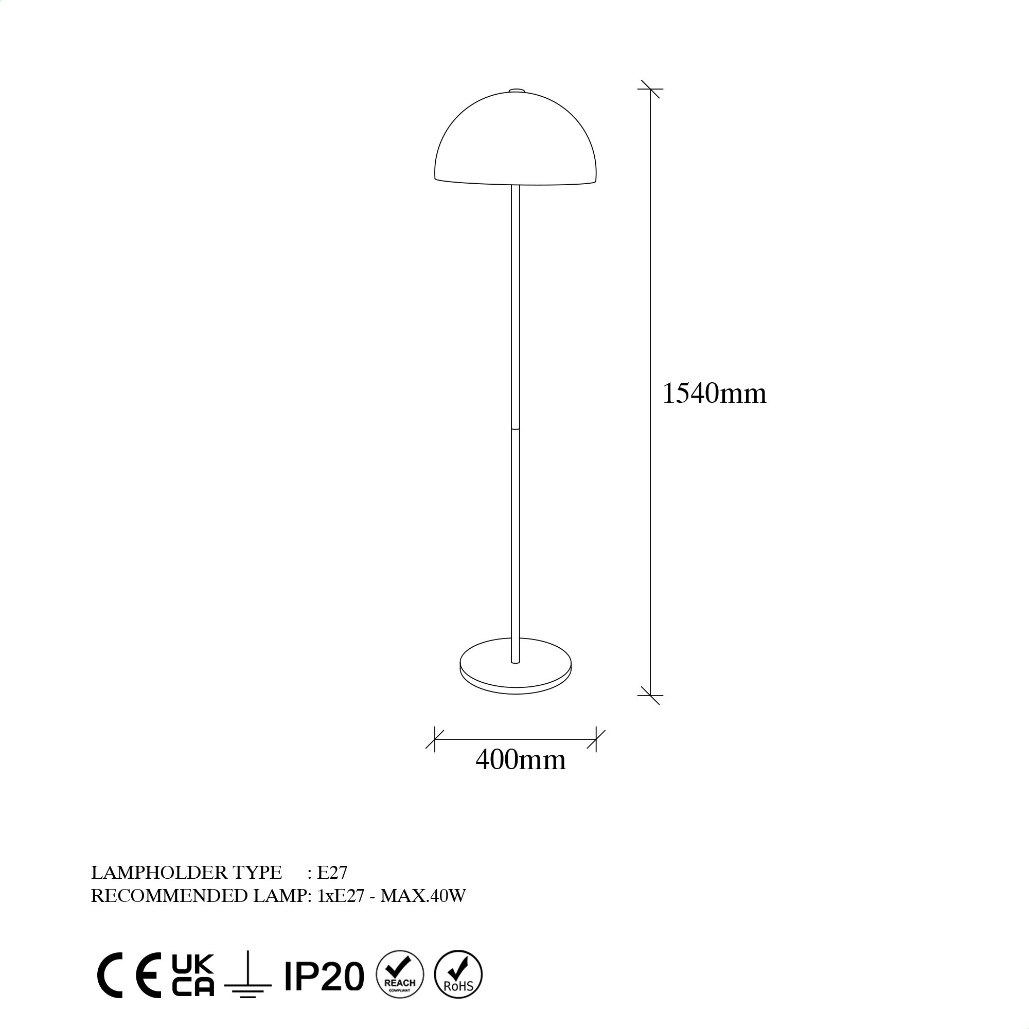 Floor lamp Metal Gold-colored 154cm