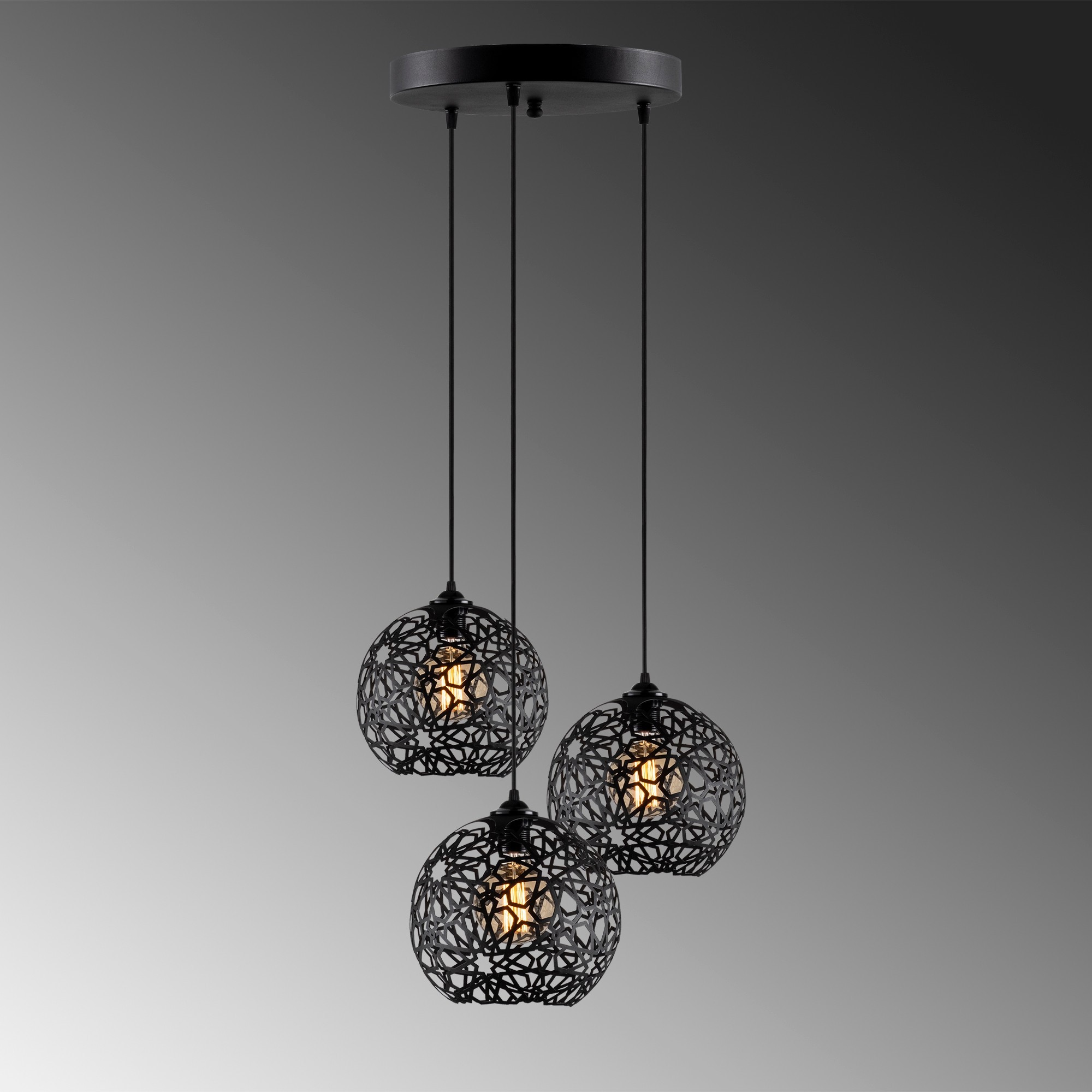 Pendant lamp with 3 elements Black Metal Large