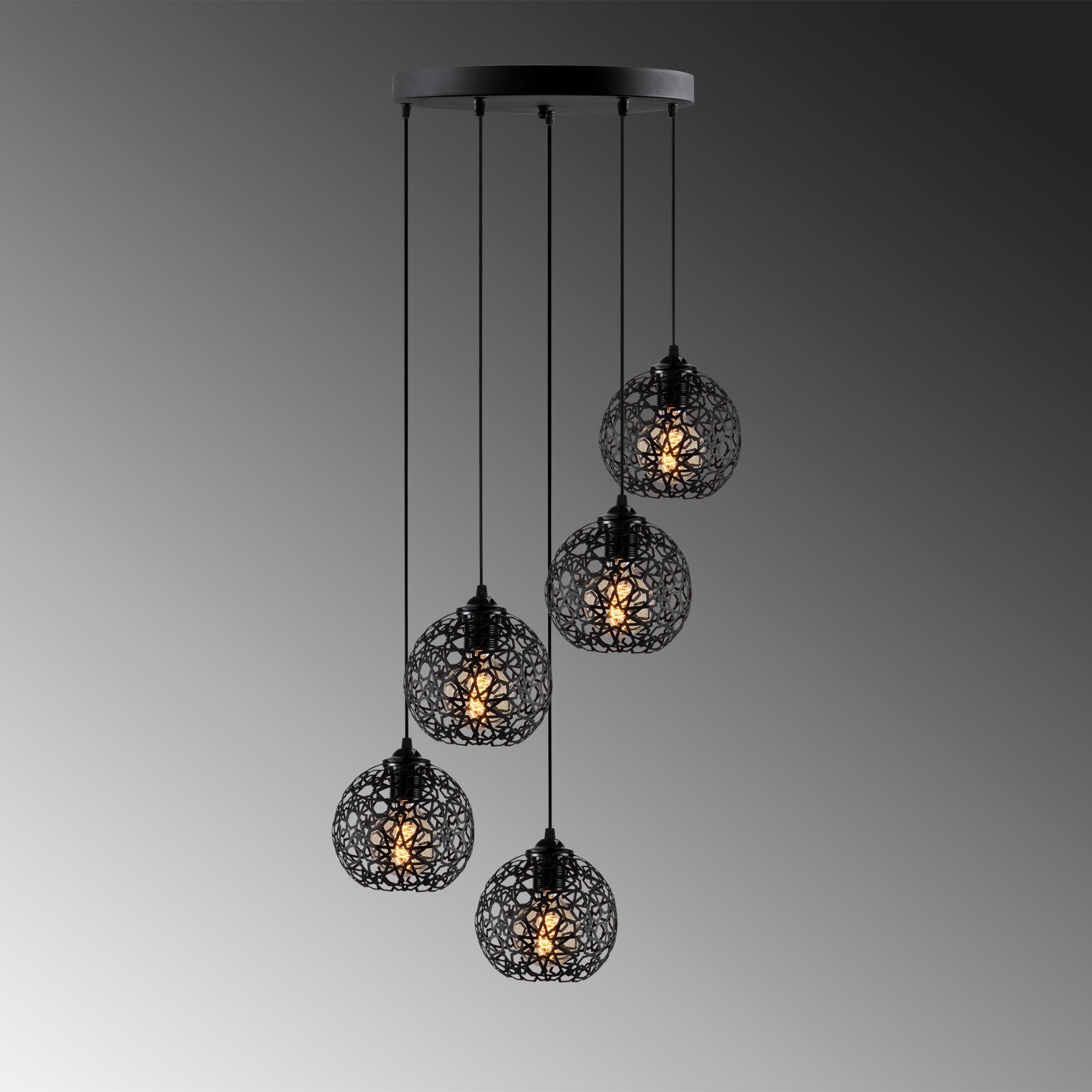 Pendant lamp with 5 elements Black Metal