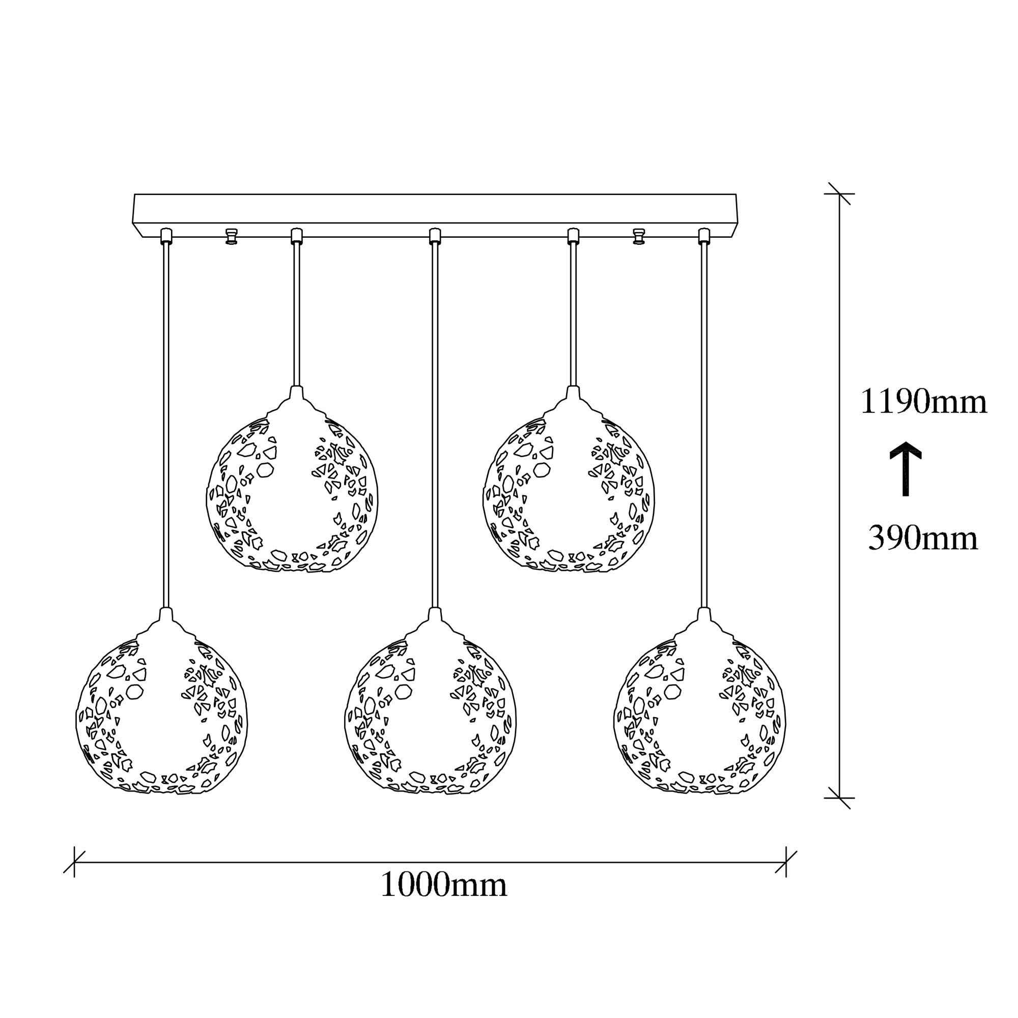 Pendant lamp with 5 elements Black metal