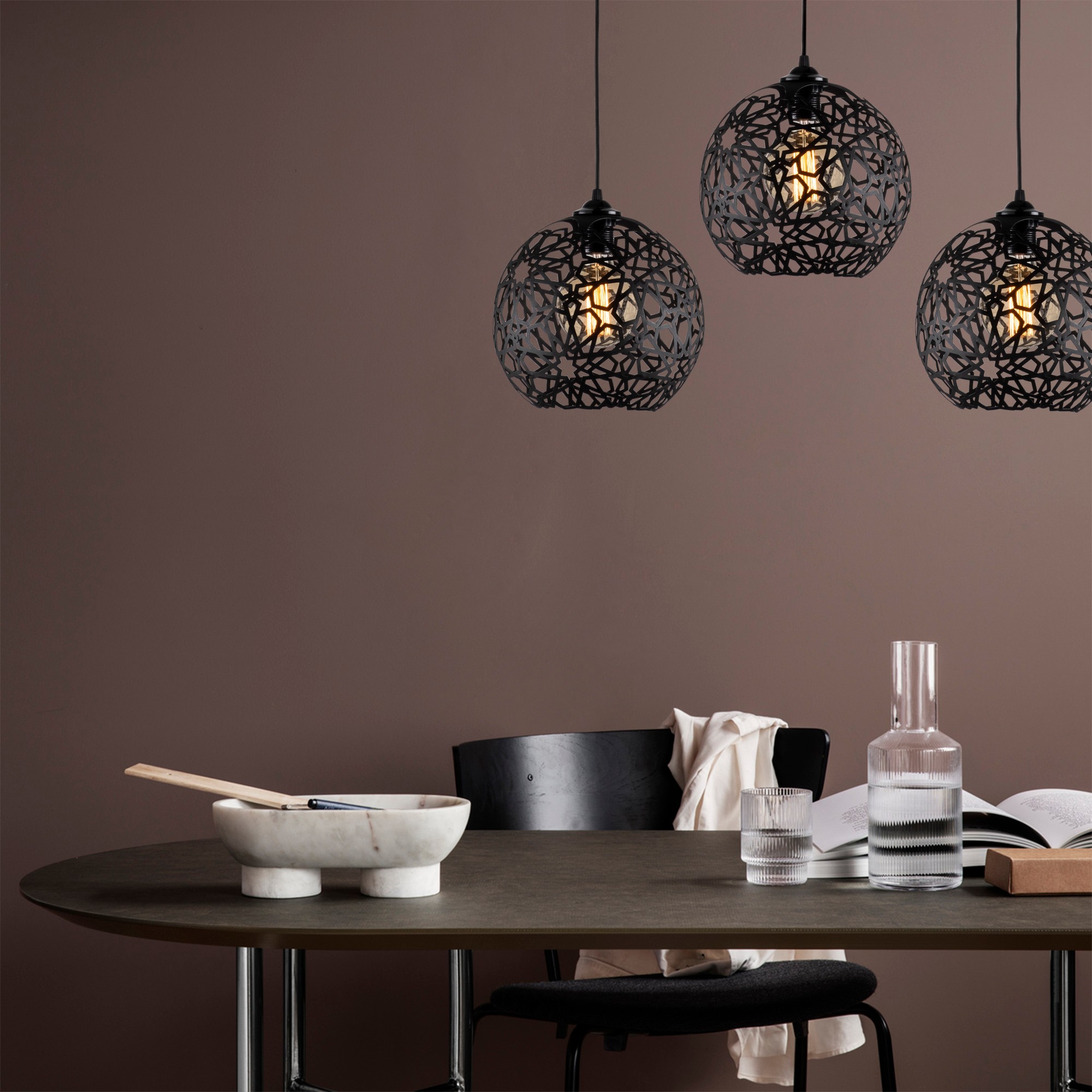 Pendant lamp with 3 elements Black Metal